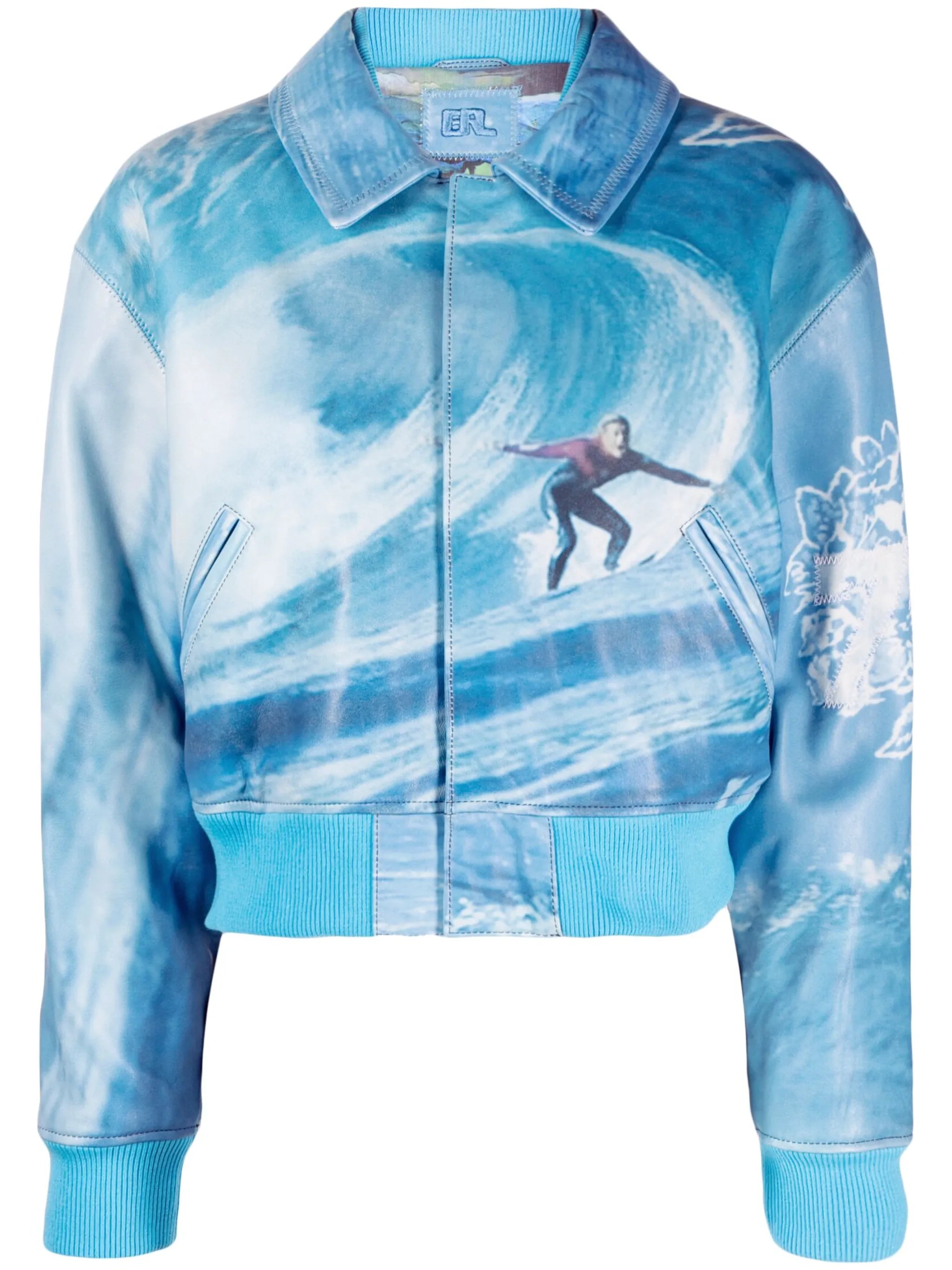 graphic-print leather bomber jacket