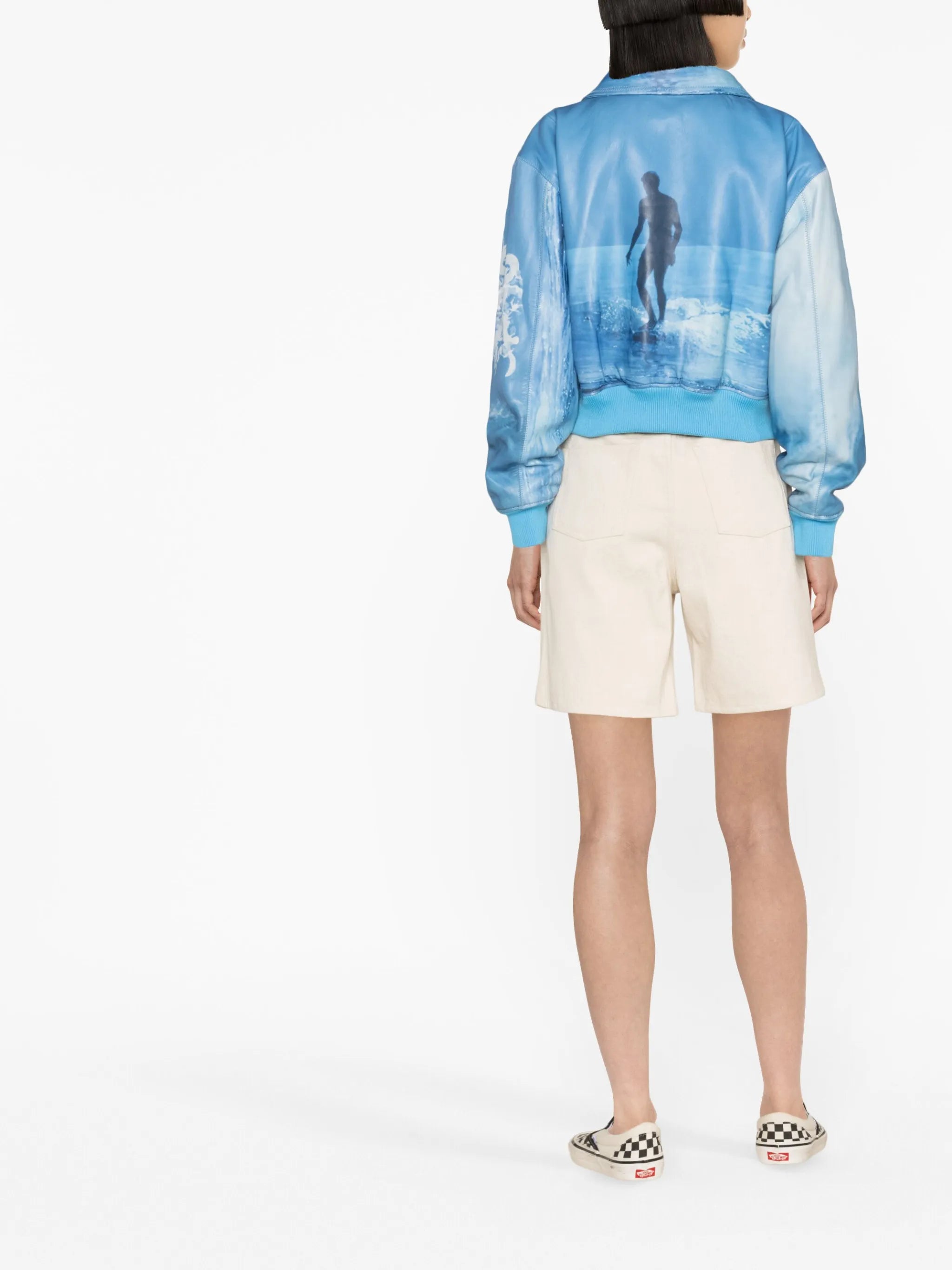 graphic-print leather bomber jacket