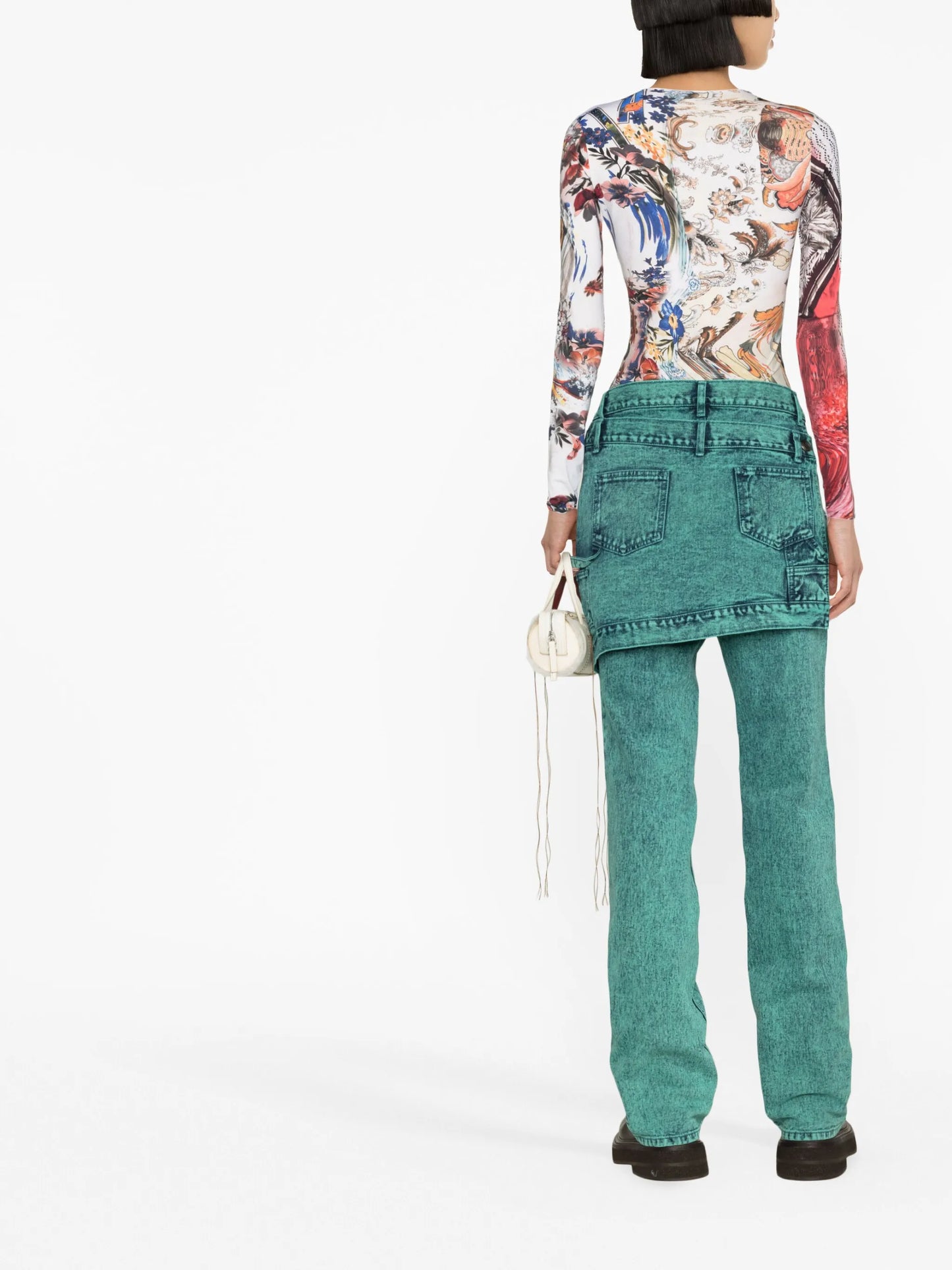 Glen layered panelled straight-leg jeans