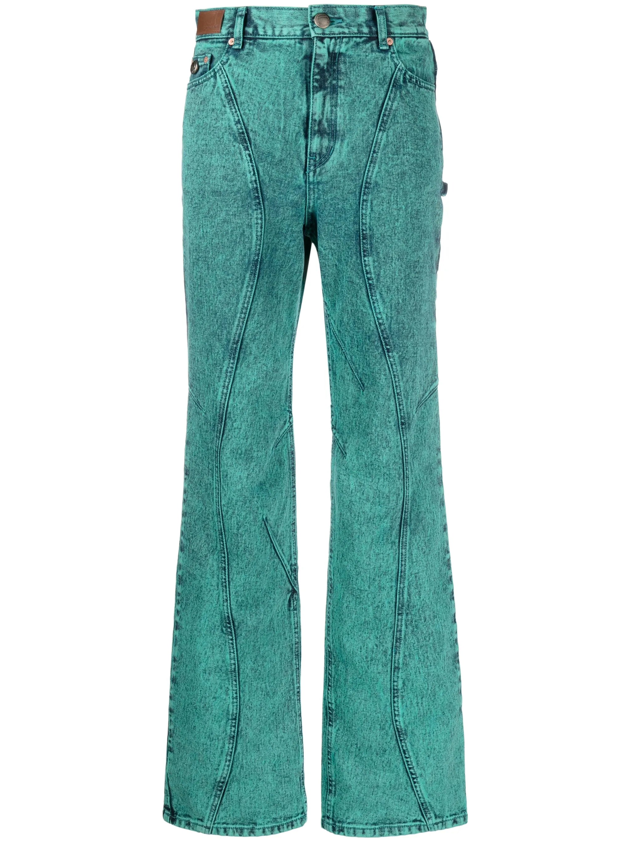 Glen layered panelled straight-leg jeans