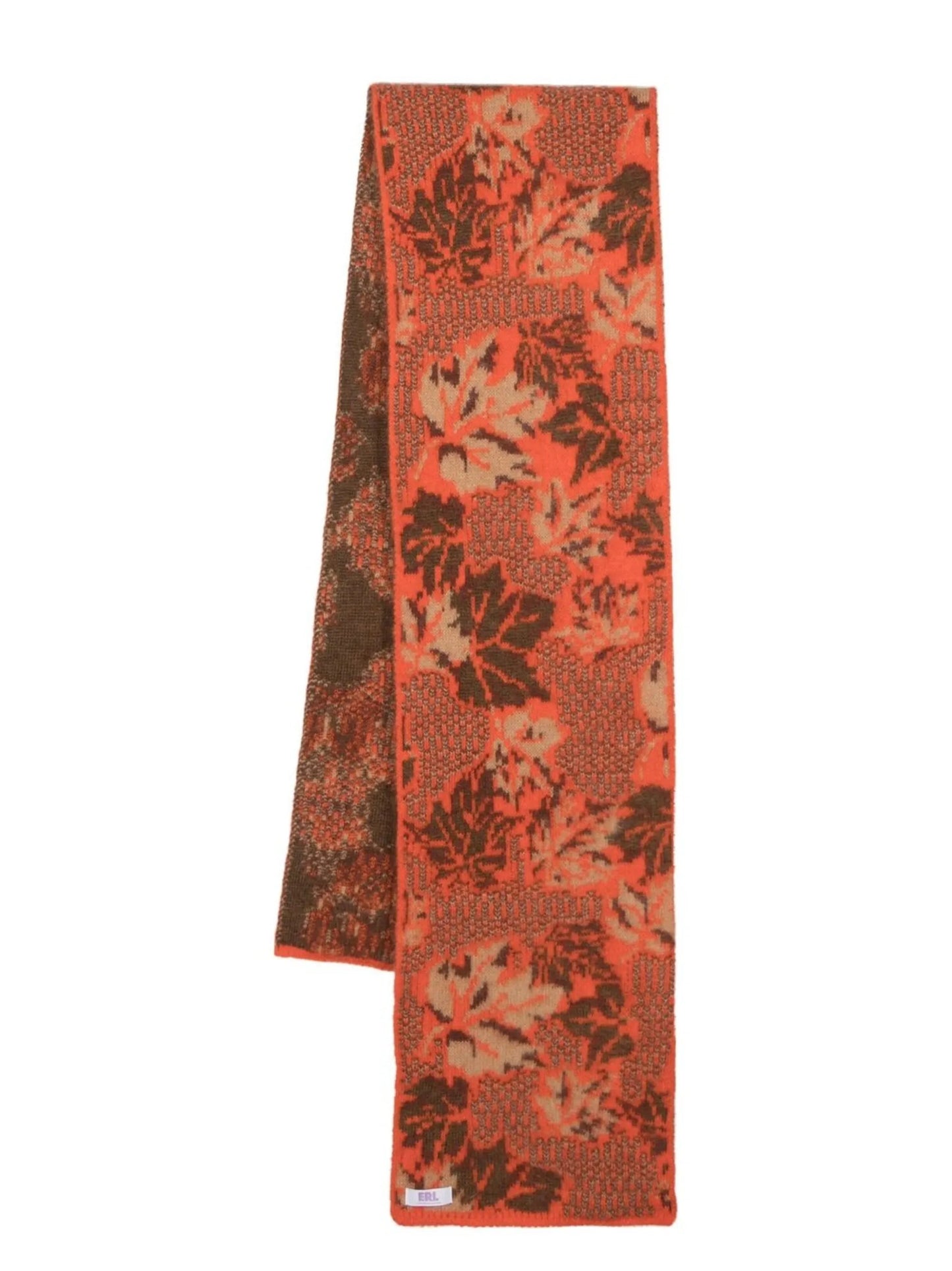 botanical-motif intarsia-knit scarf