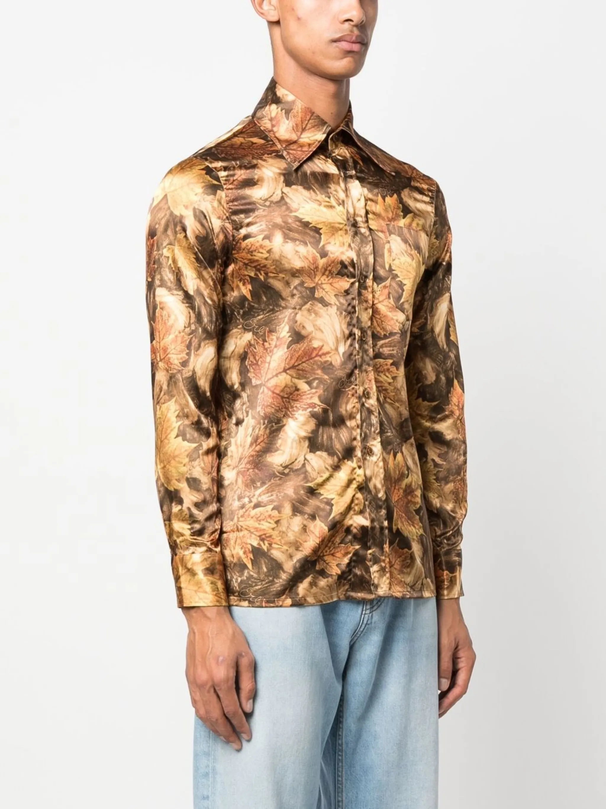 all-over leaf-print shirt