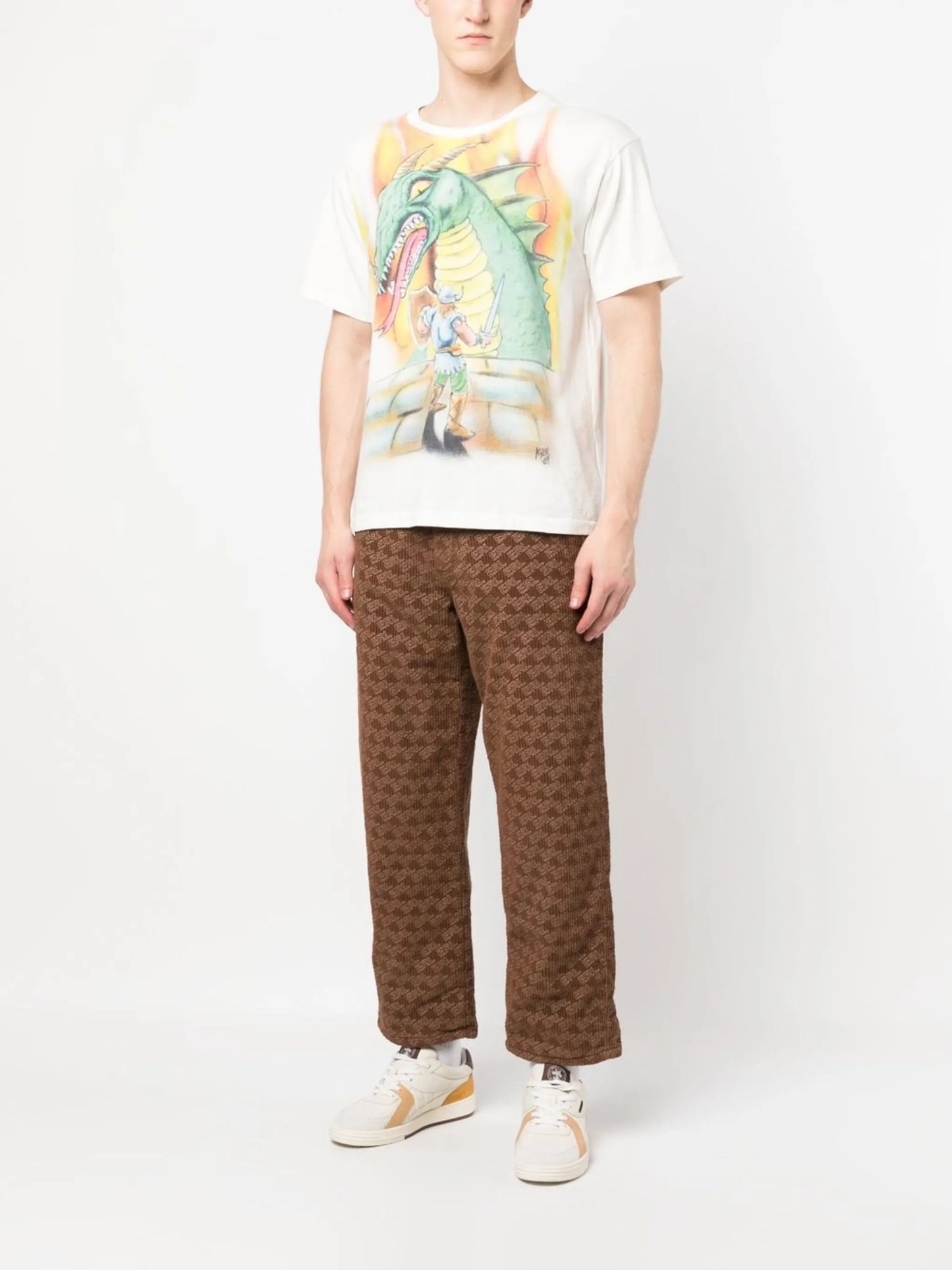 graphic-print corduroy trousers