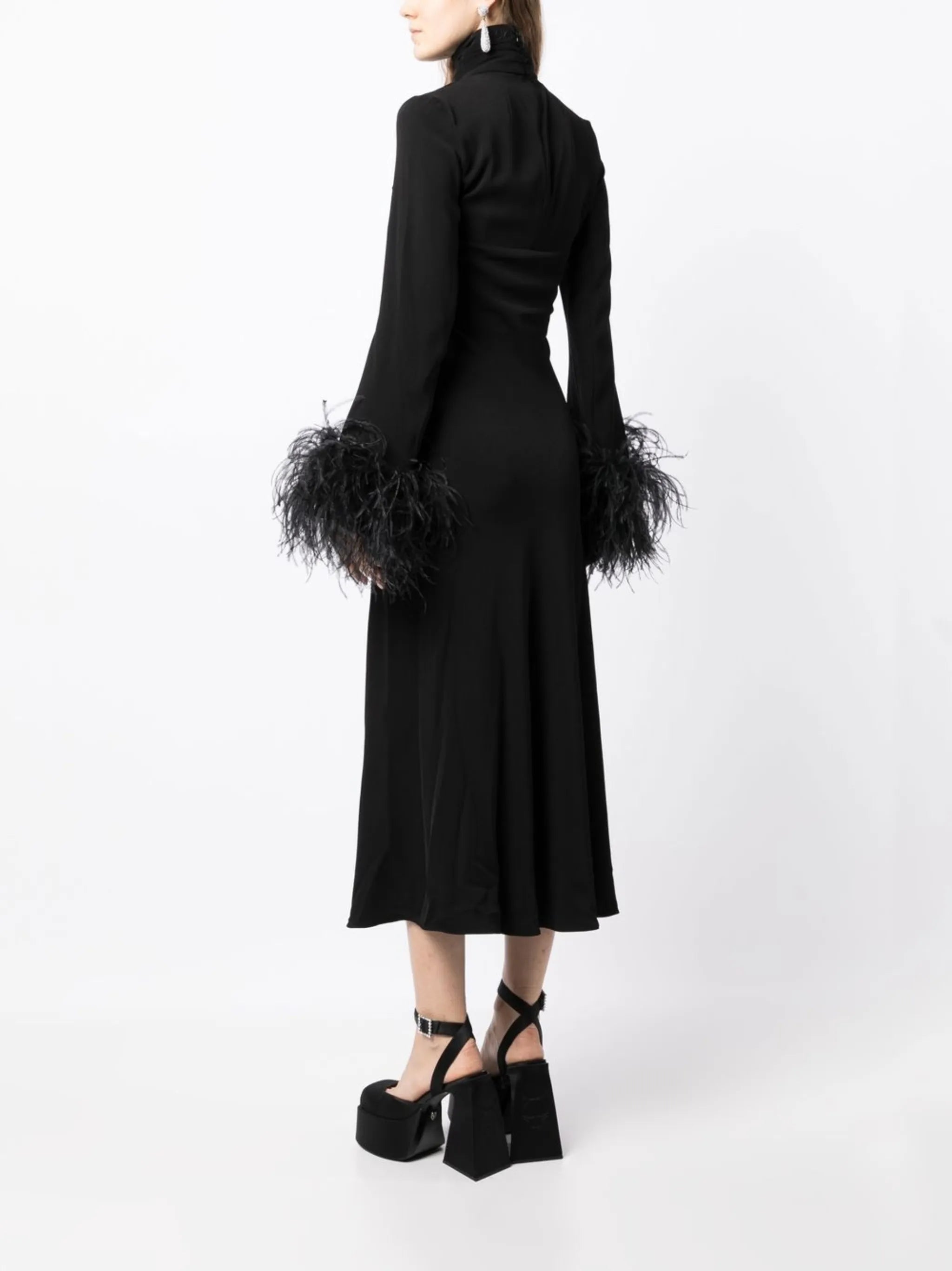 Odessa feather-trim midi dress