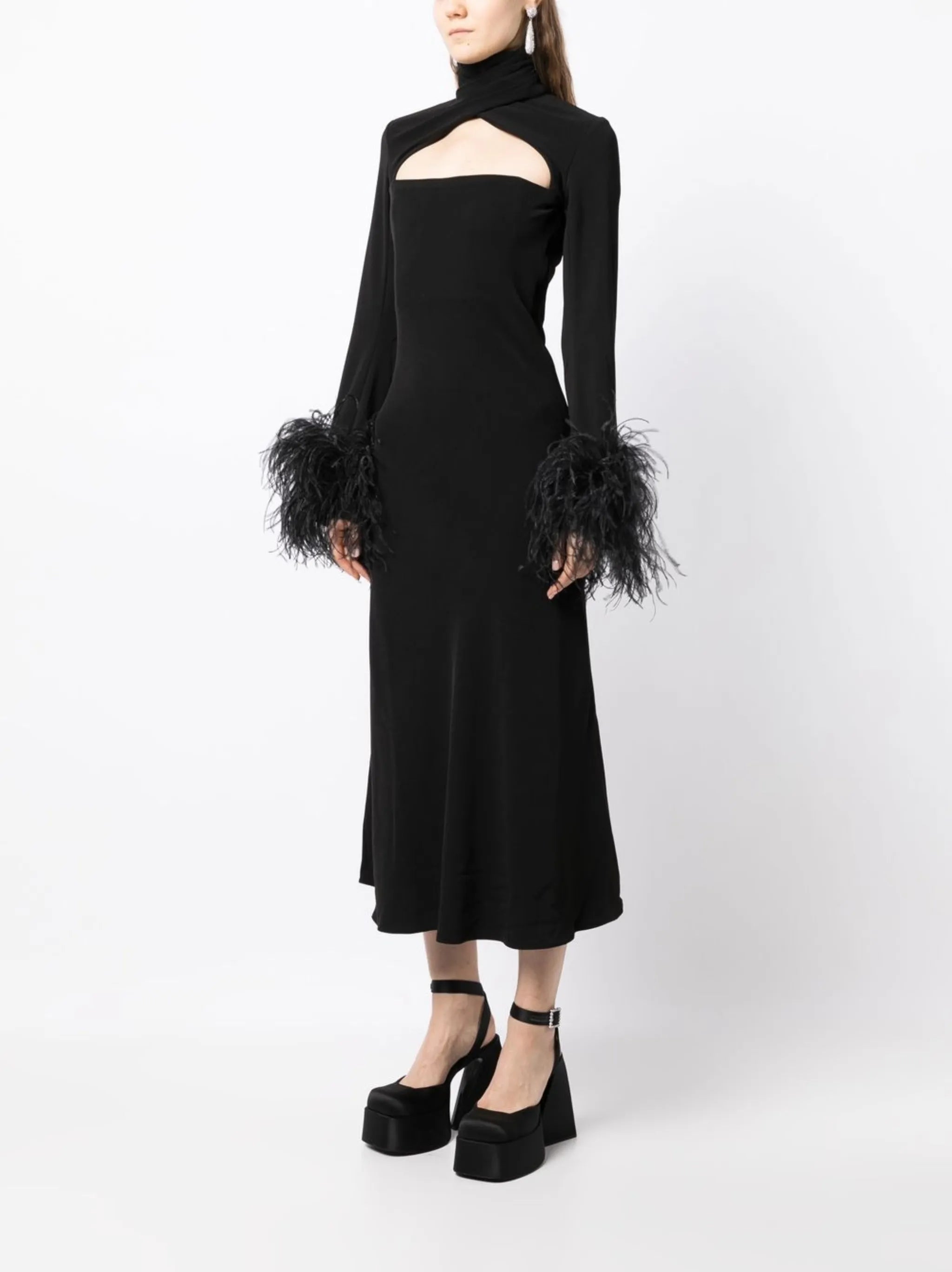 Odessa feather-trim midi dress