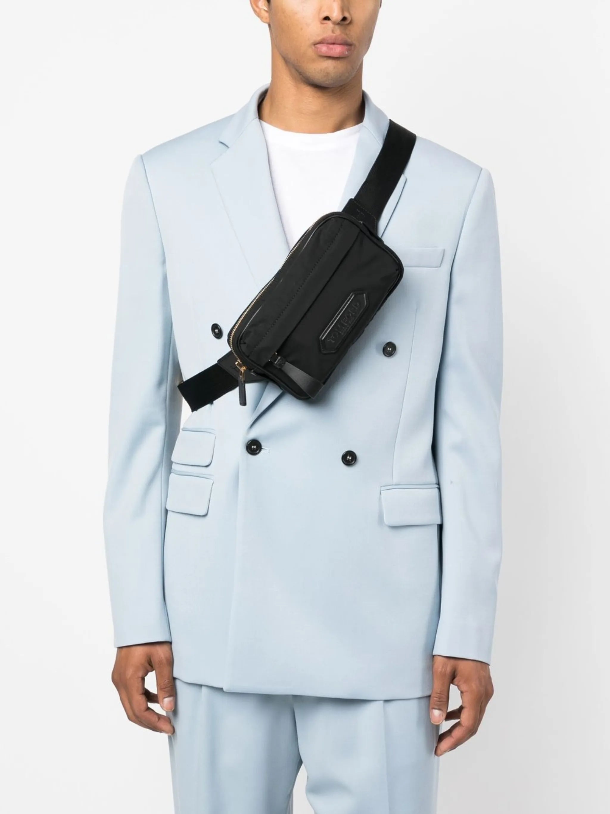 logo-patch leather belt bag