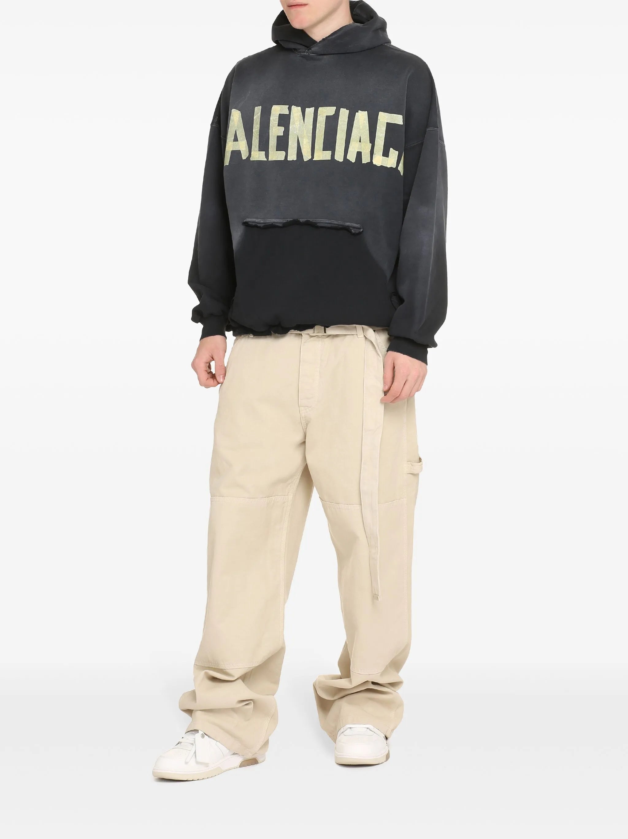 Tape Type distressed hoodie