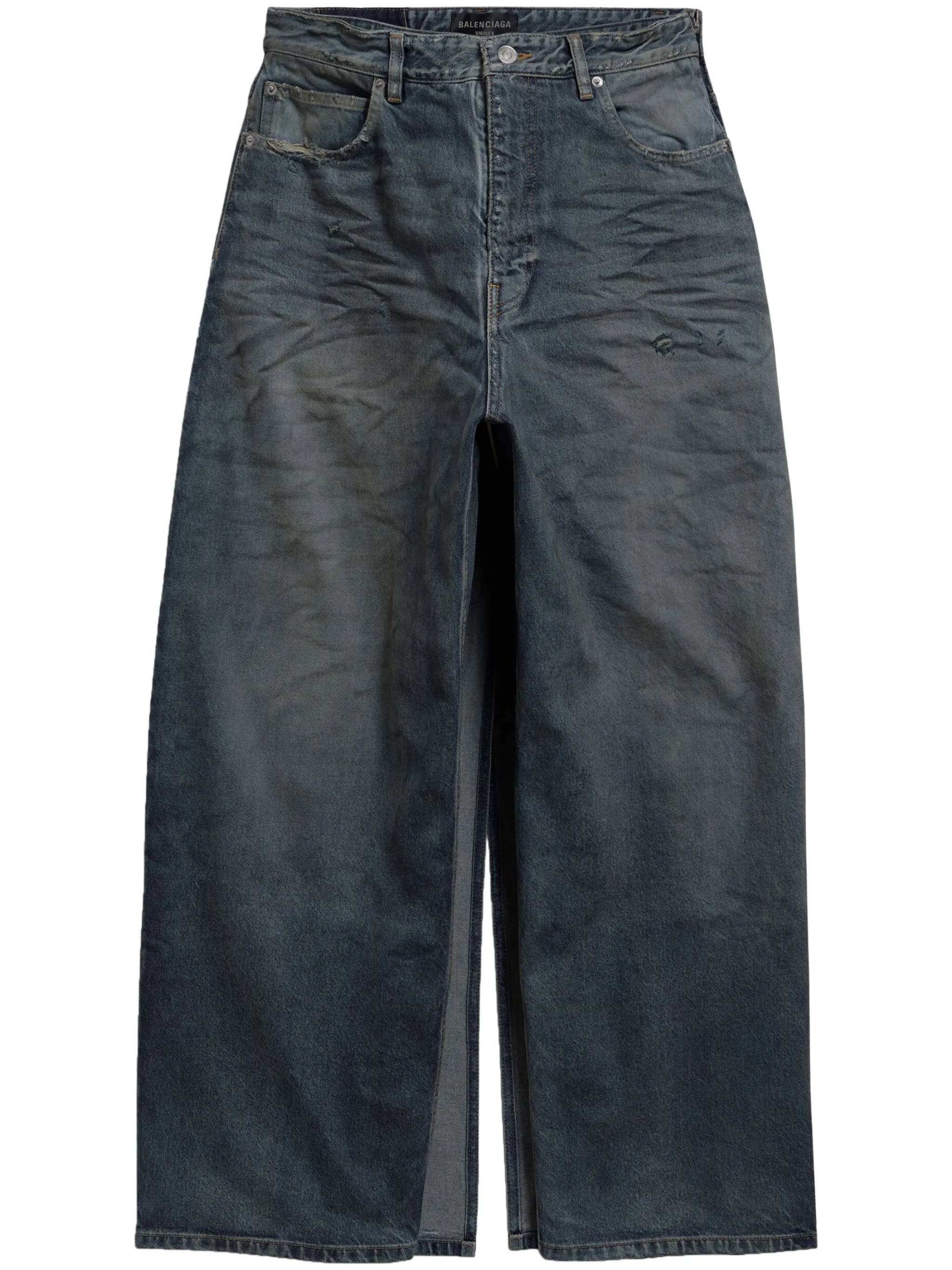 split cotton-denim skirt
