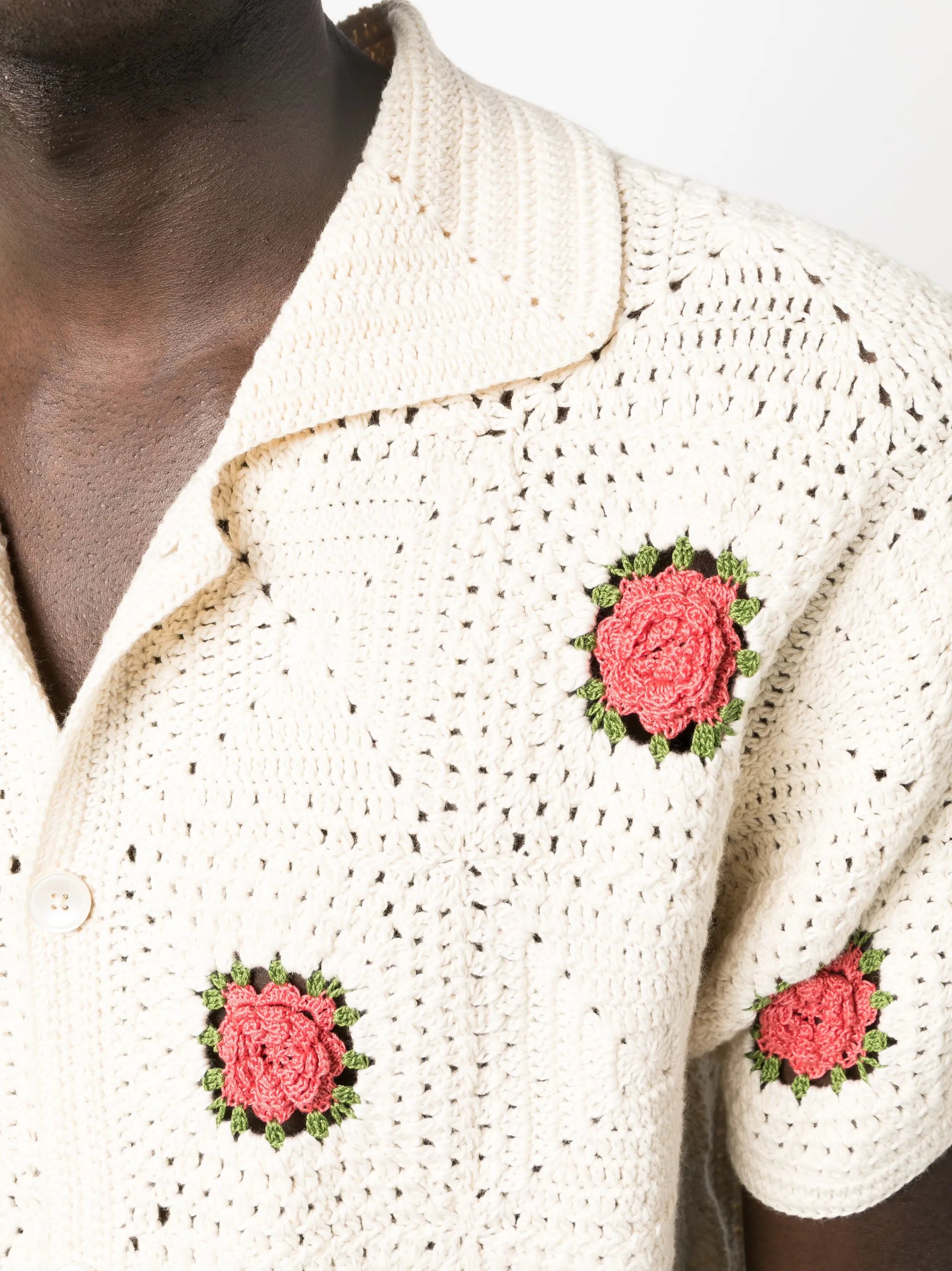 Rosette crochet-knit shirt