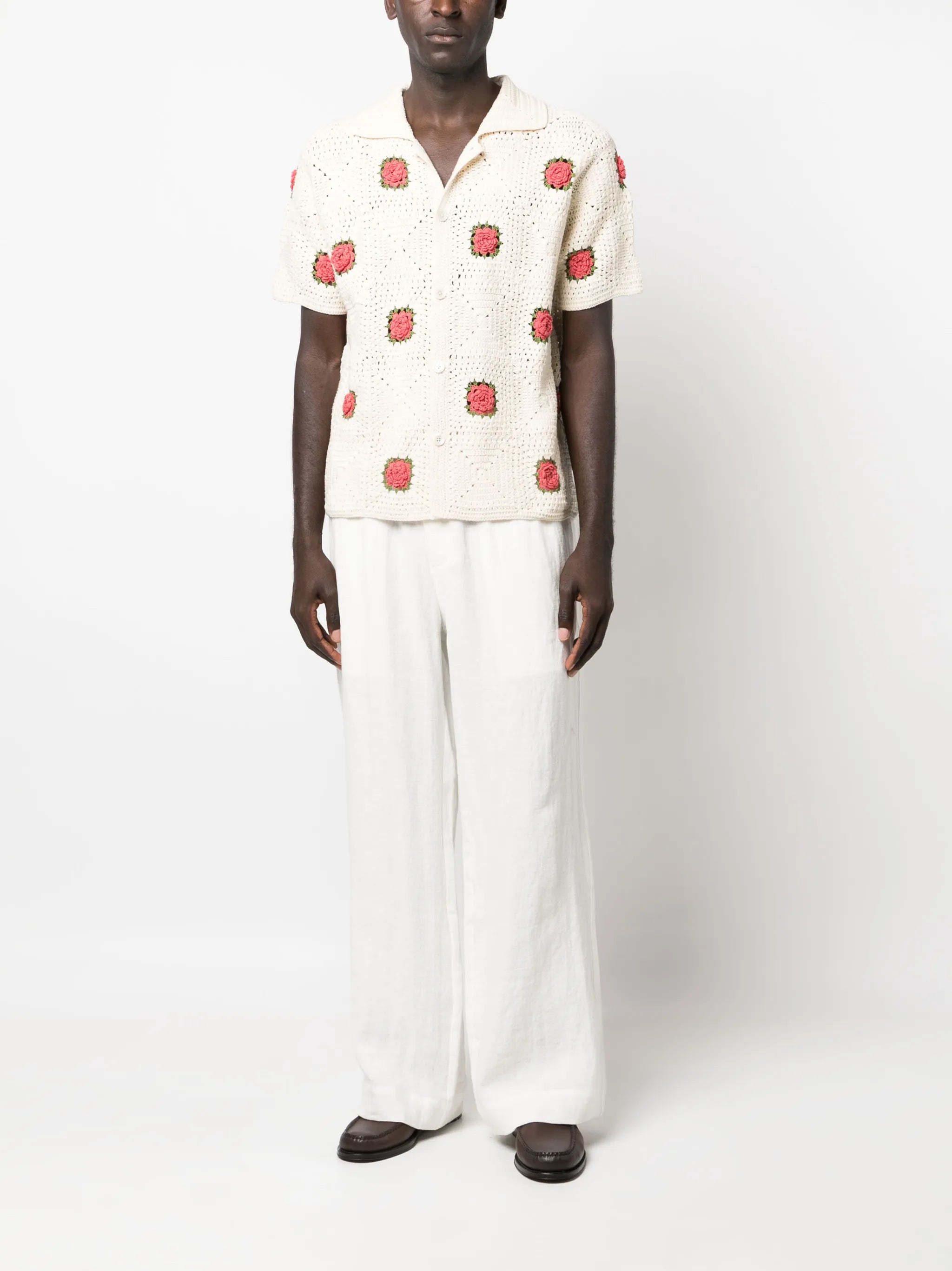 Rosette crochet-knit shirt