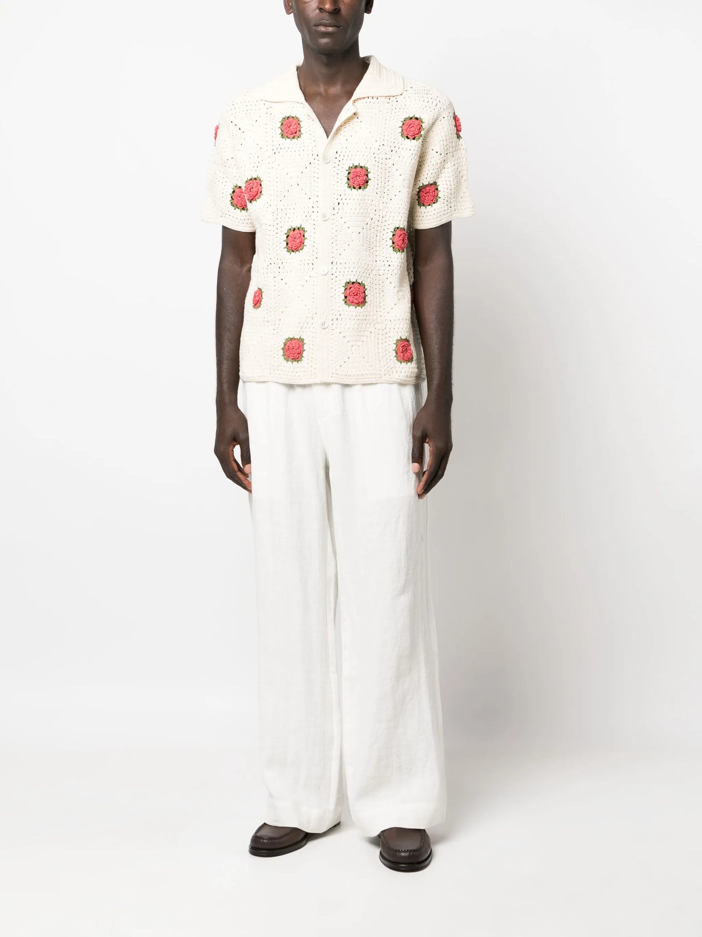 Rosette crochet-knit shirt