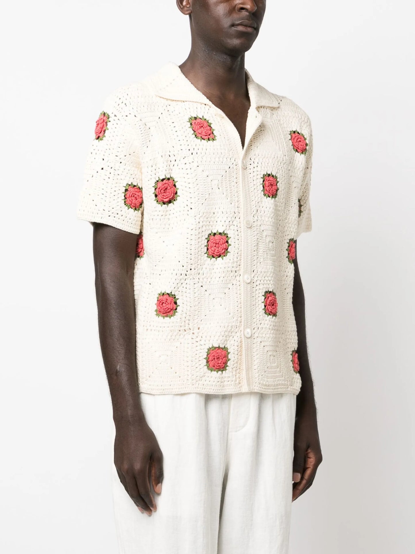 Rosette crochet-knit shirt