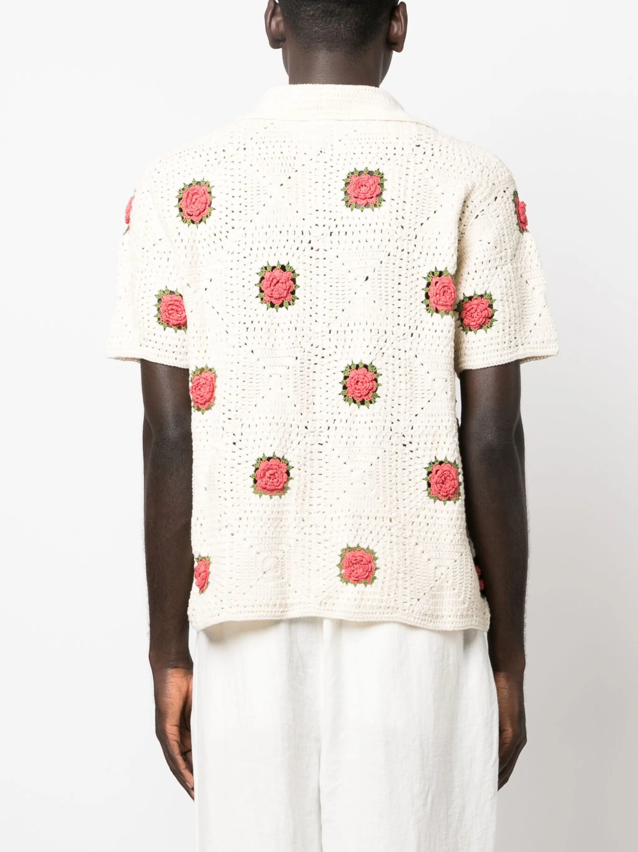 Rosette crochet-knit shirt
