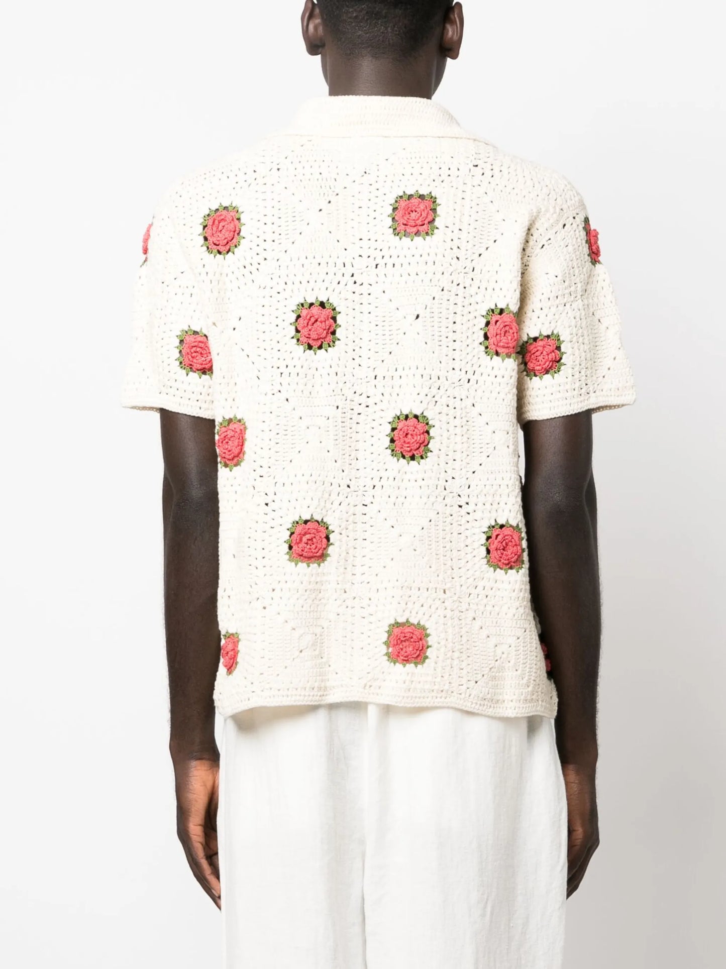 Rosette crochet-knit shirt