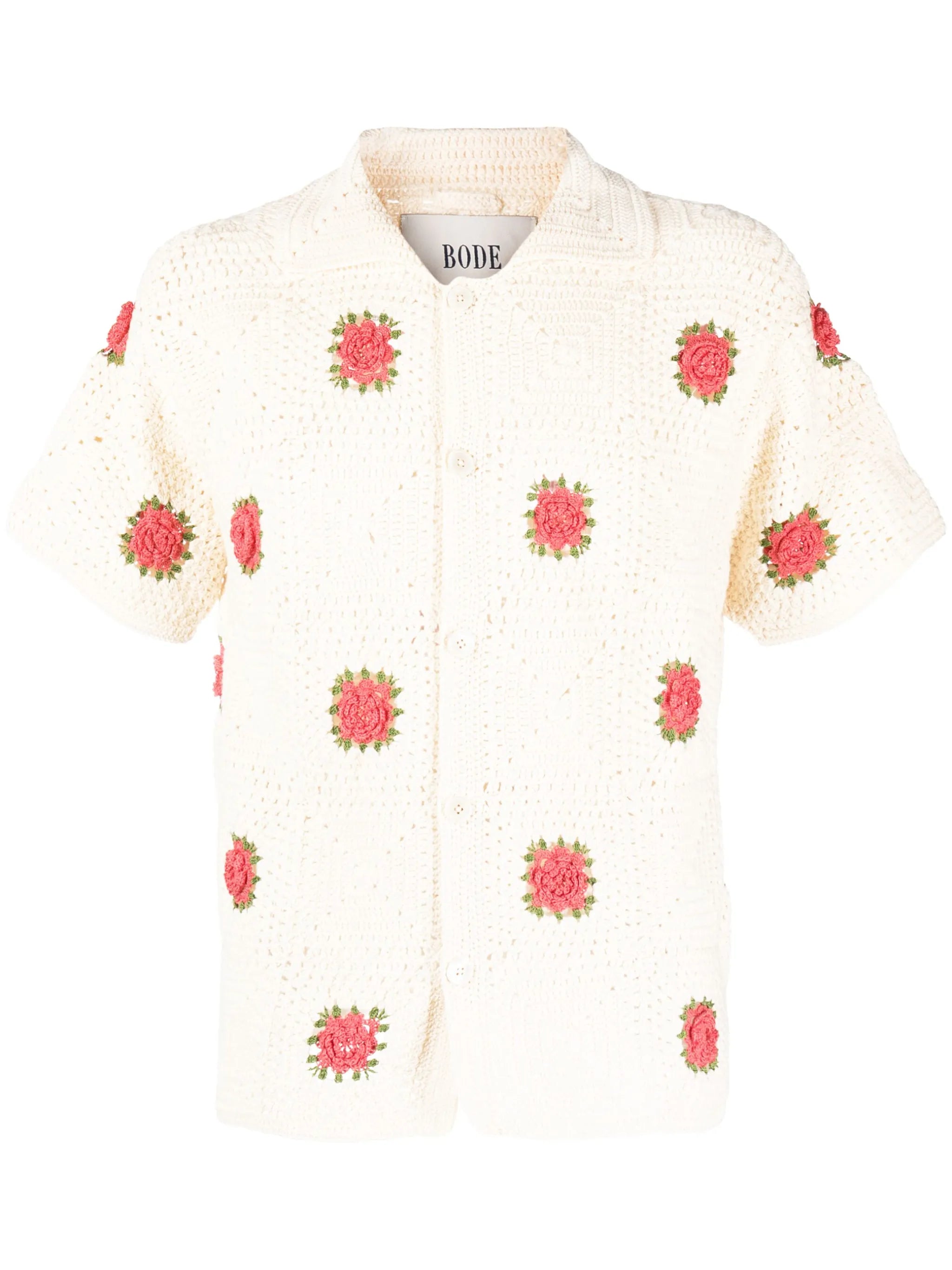 Rosette crochet-knit shirt