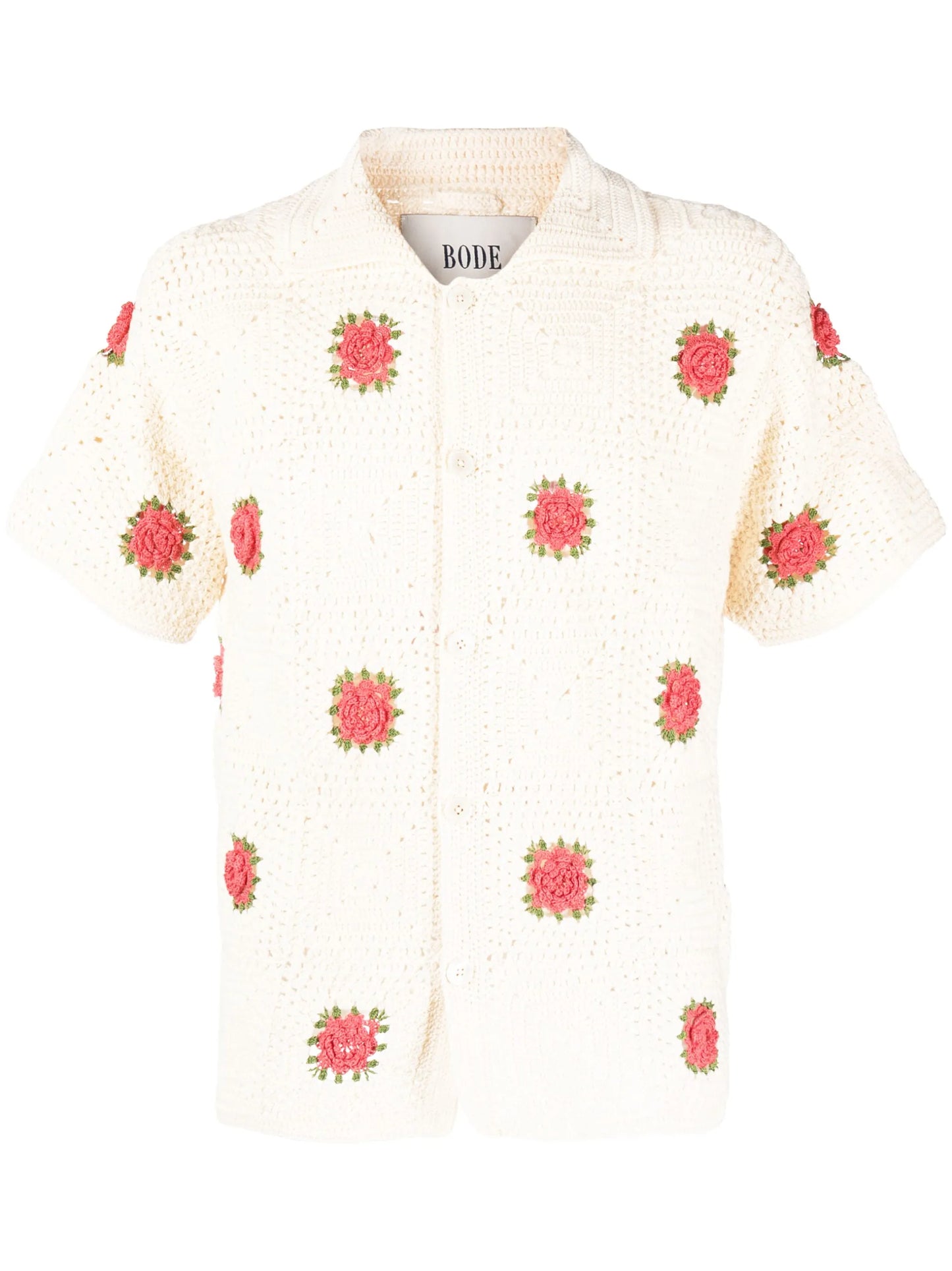 Rosette crochet-knit shirt