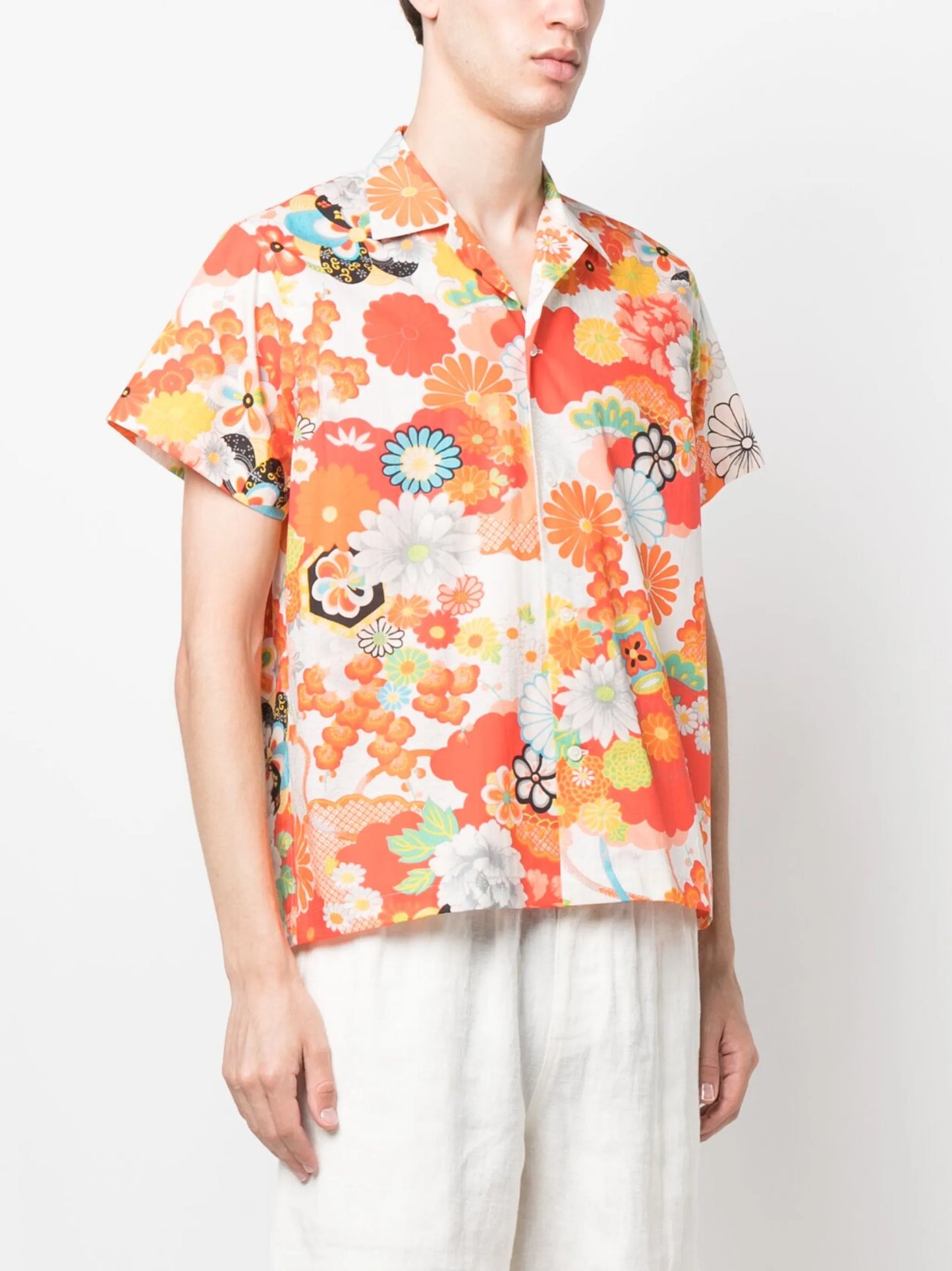 Garden-print cotton shirt