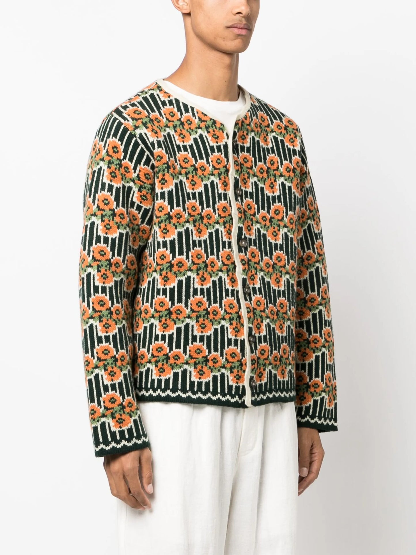 Garden patterned-jacquard cardigan