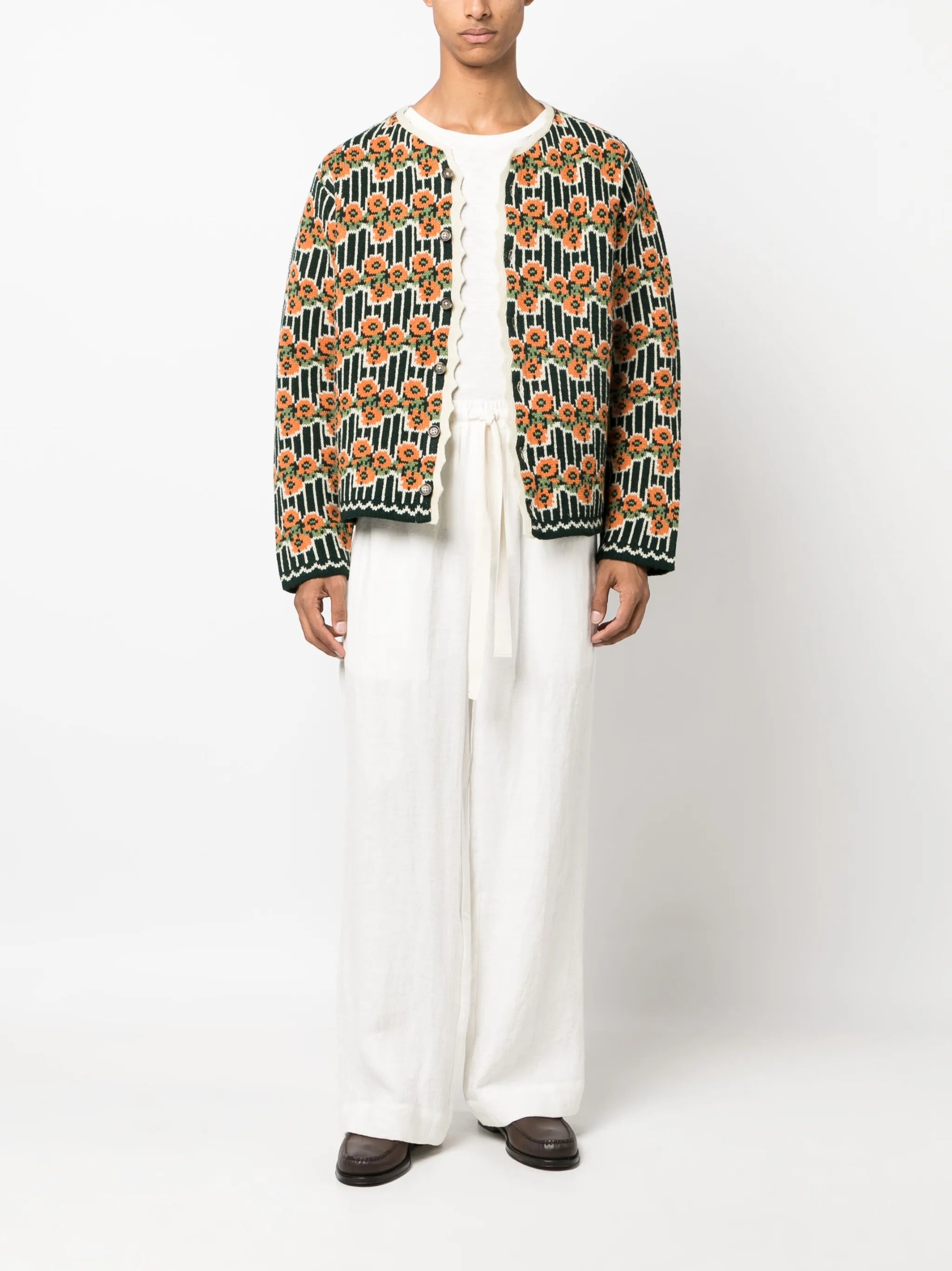 Garden patterned-jacquard cardigan