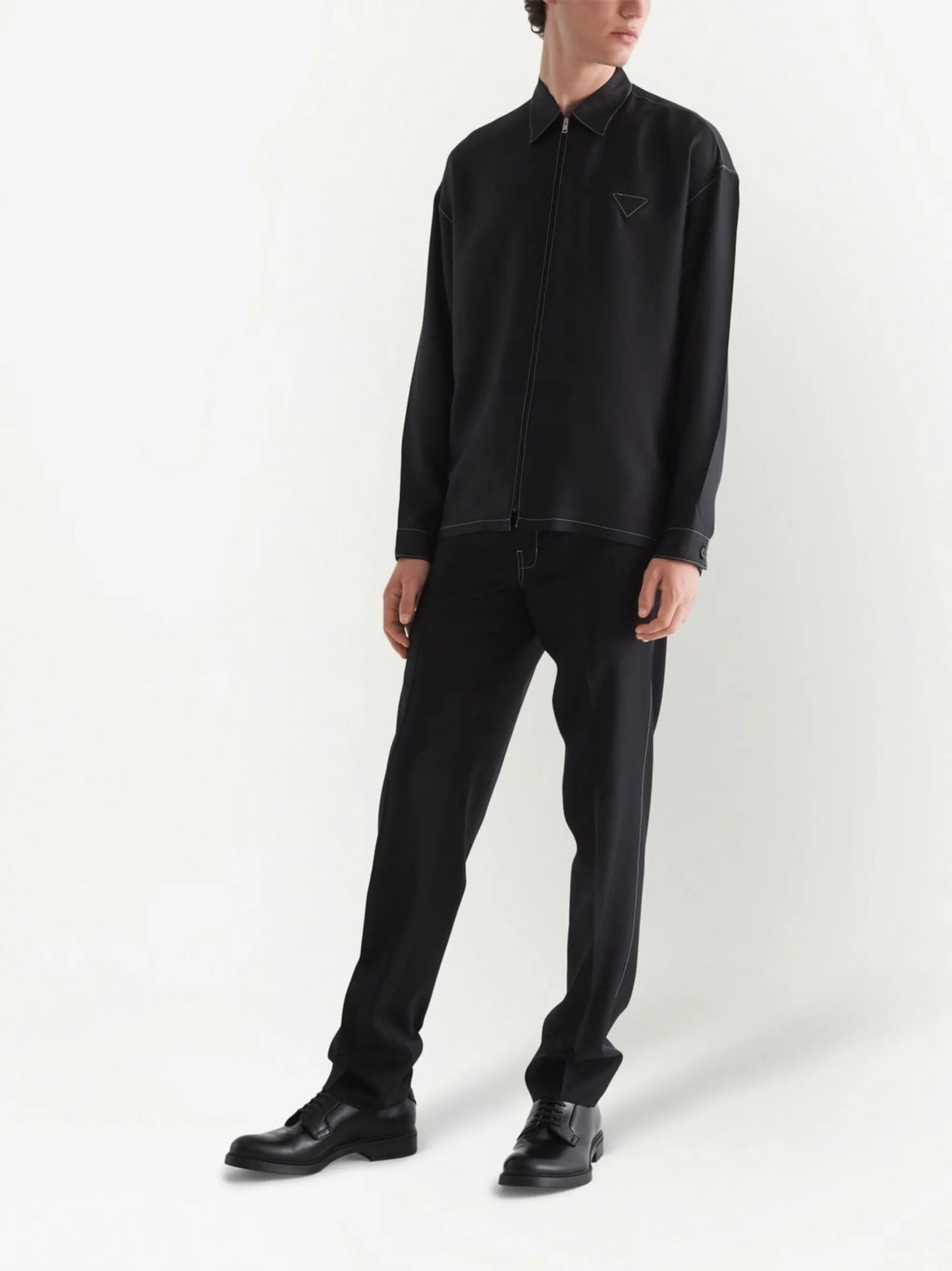 zip-up silk twill shirt