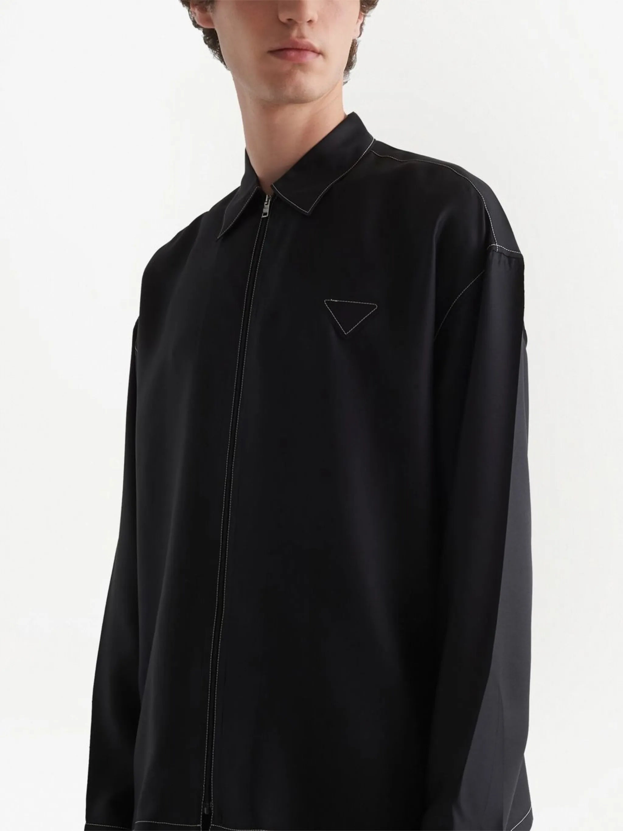 zip-up silk twill shirt
