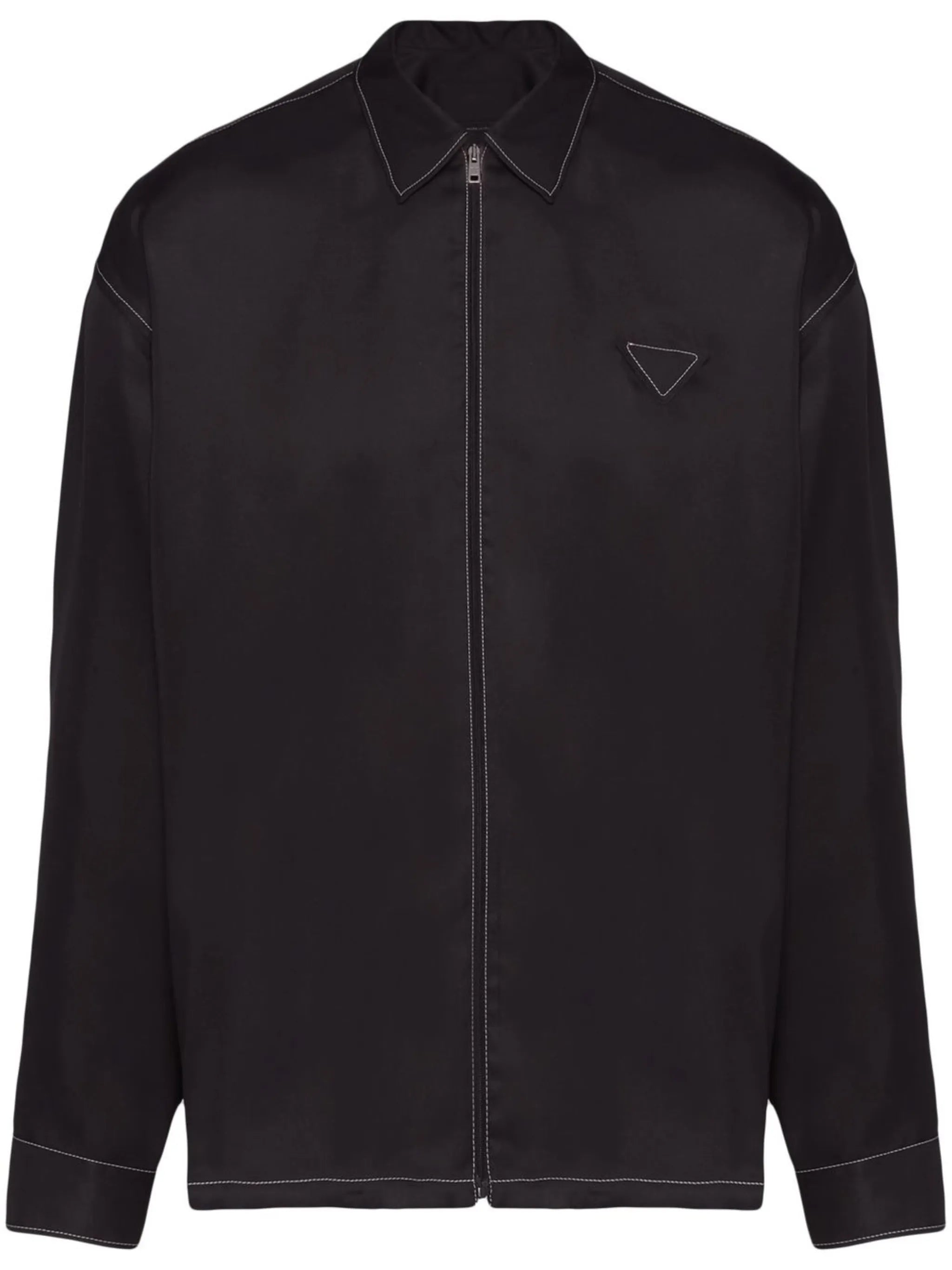 zip-up silk twill shirt