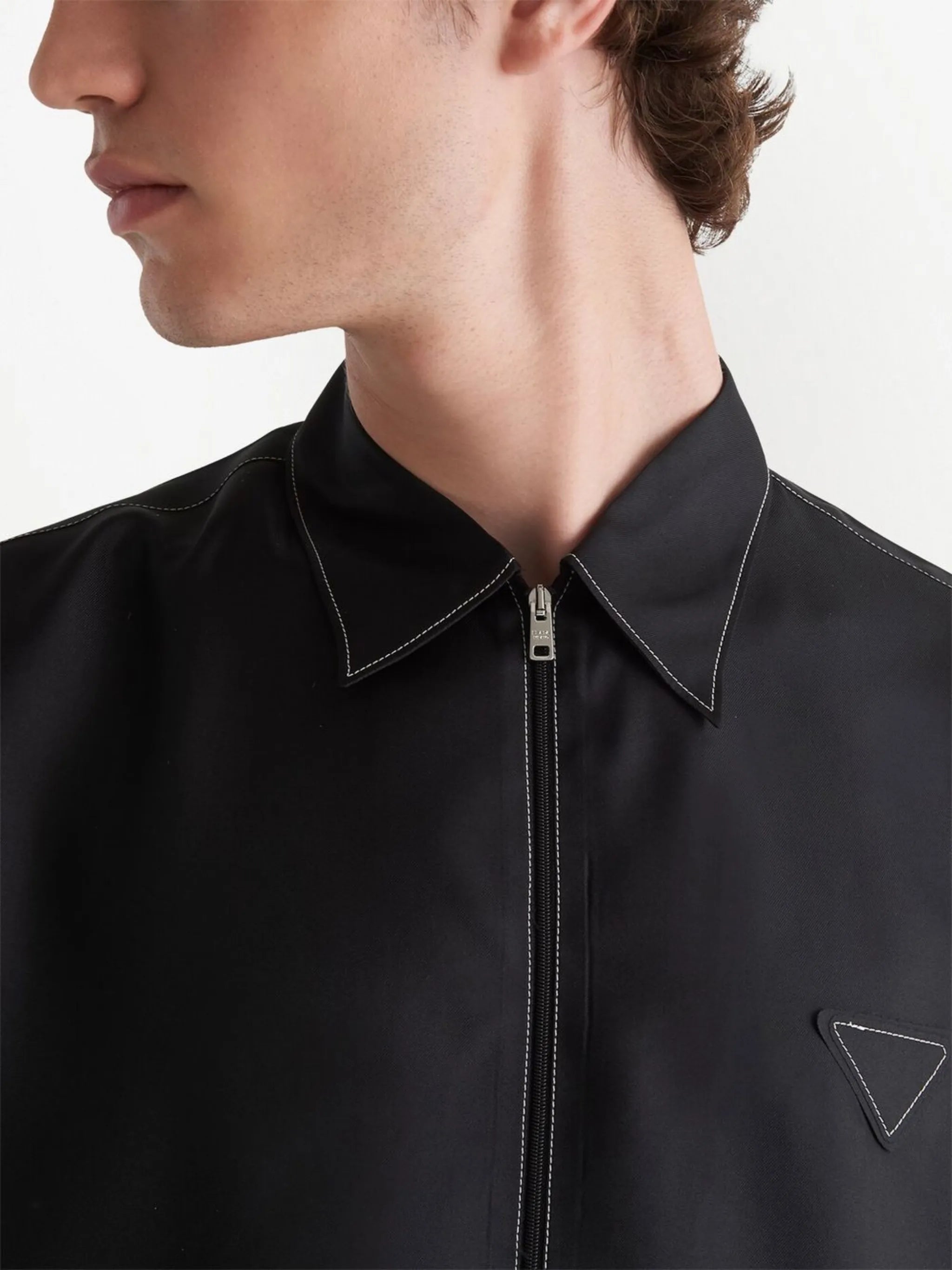 zip-up silk twill shirt