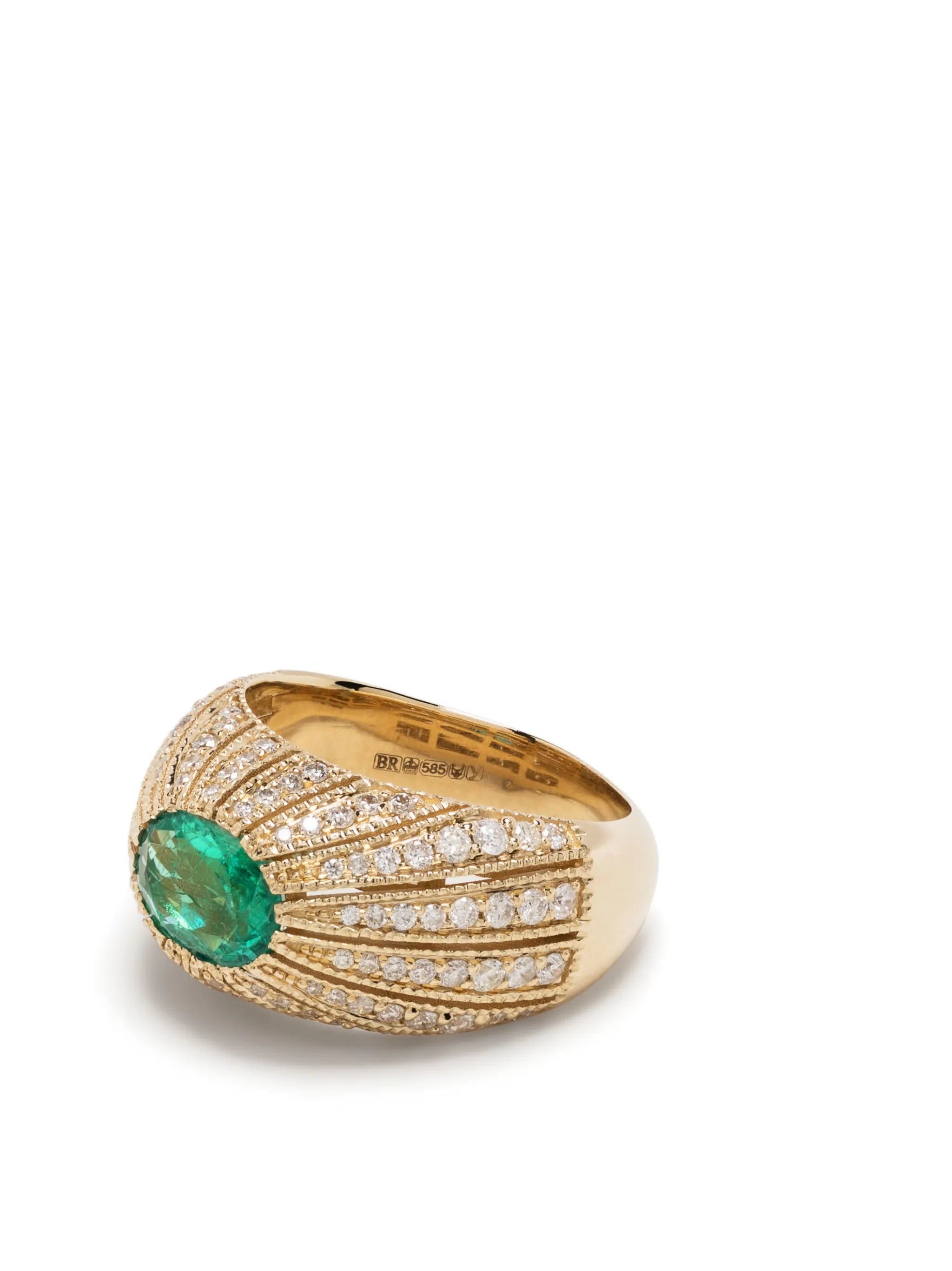 14kt yellow gold emerald and diamond ring
