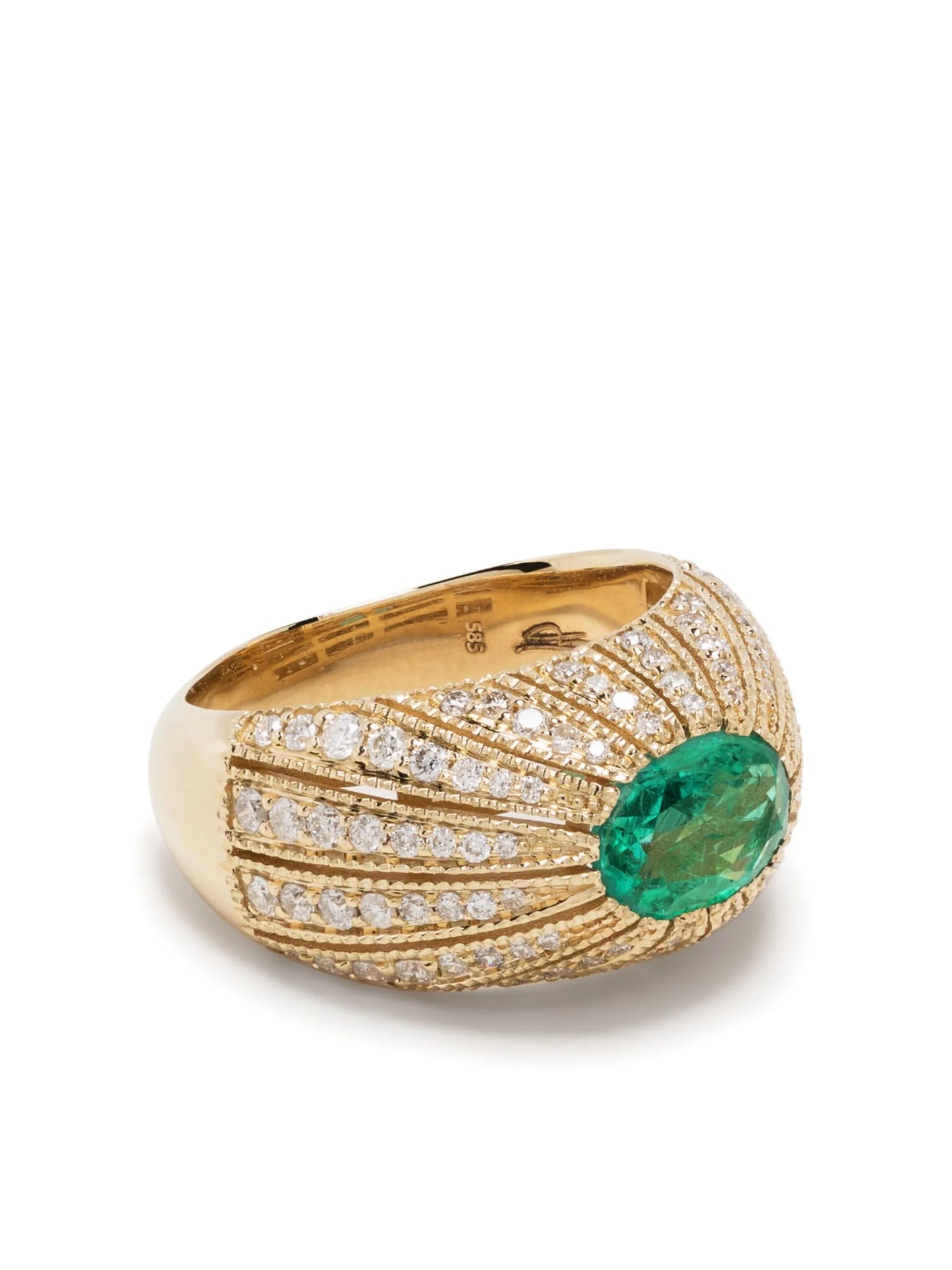 14kt yellow gold emerald and diamond ring