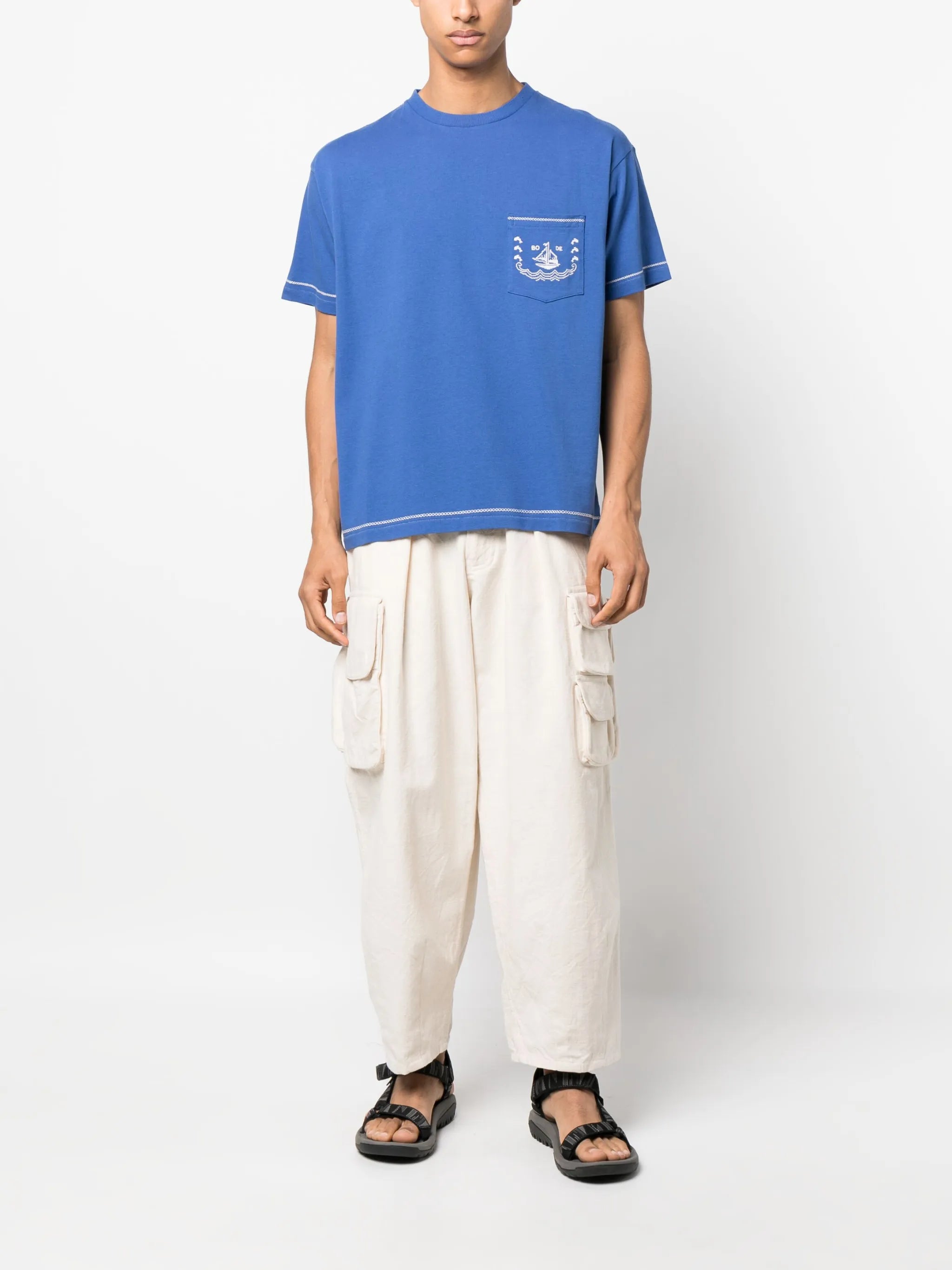 sailboat cross-stitched T-shirt