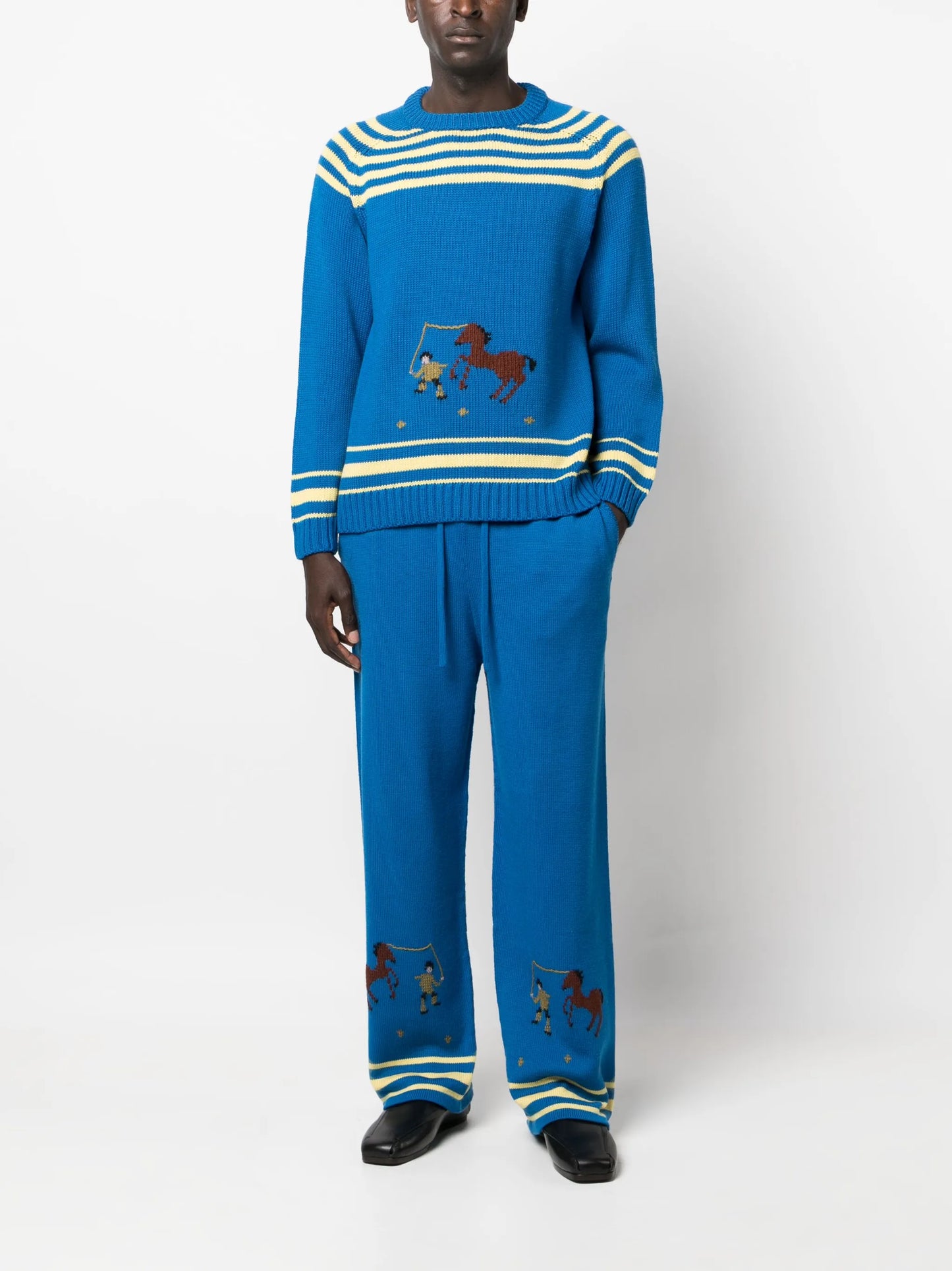 wide-leg knitted drawstring trousers