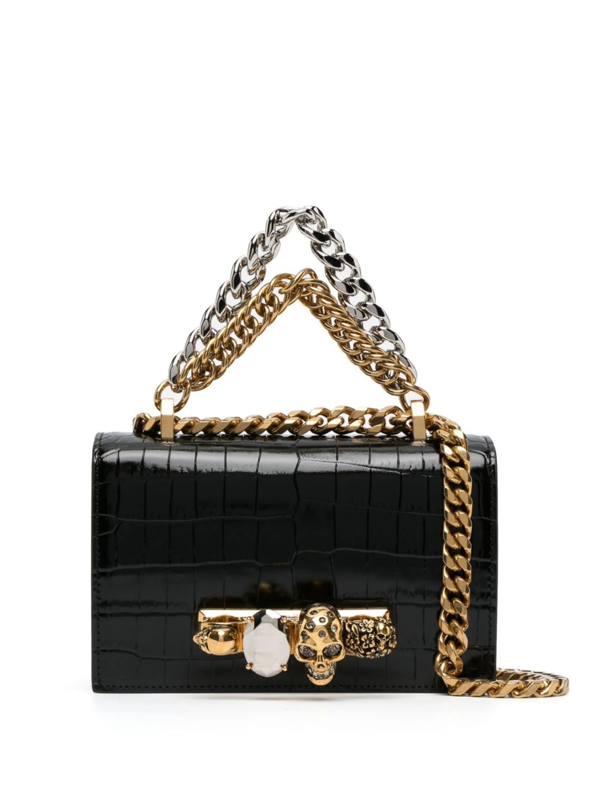 ring-hardware crocodile-effect shoulder bag