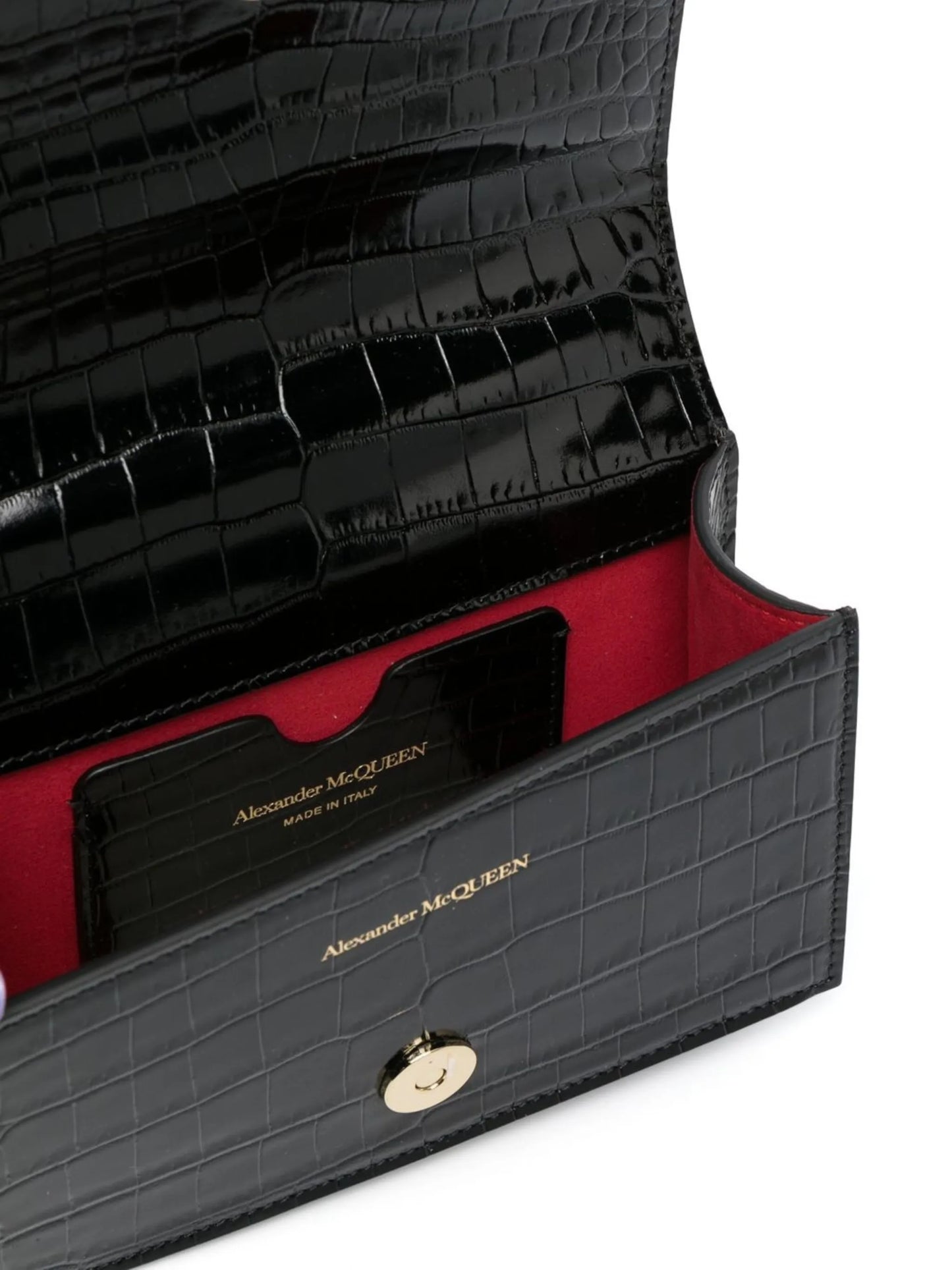 ring-hardware crocodile-effect shoulder bag
