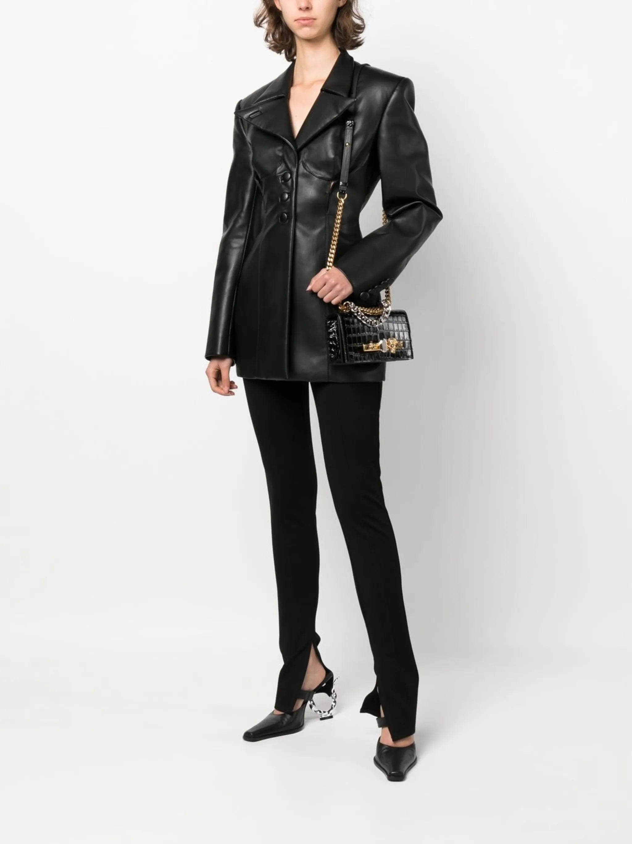 ring-hardware crocodile-effect shoulder bag