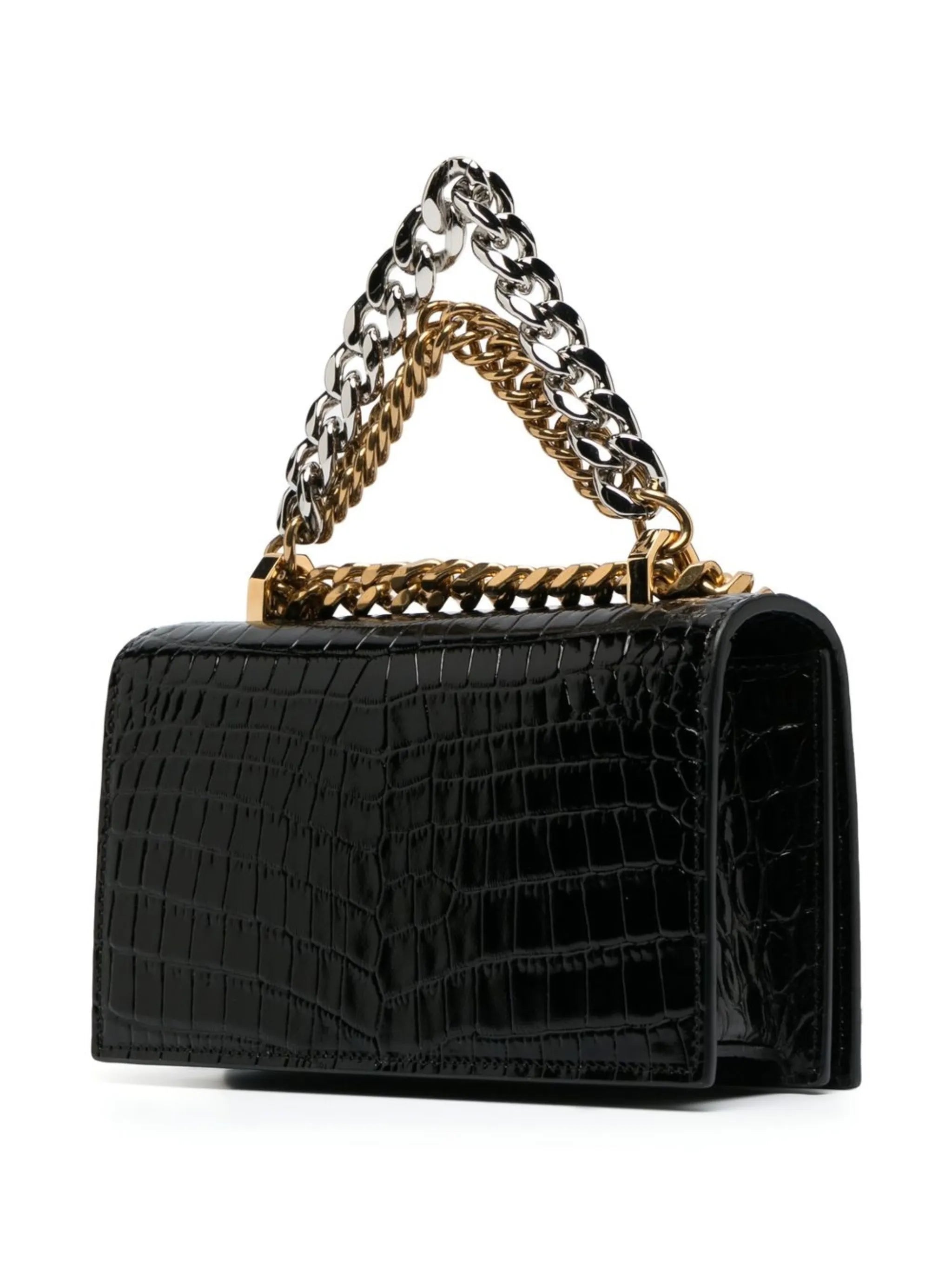 ring-hardware crocodile-effect shoulder bag