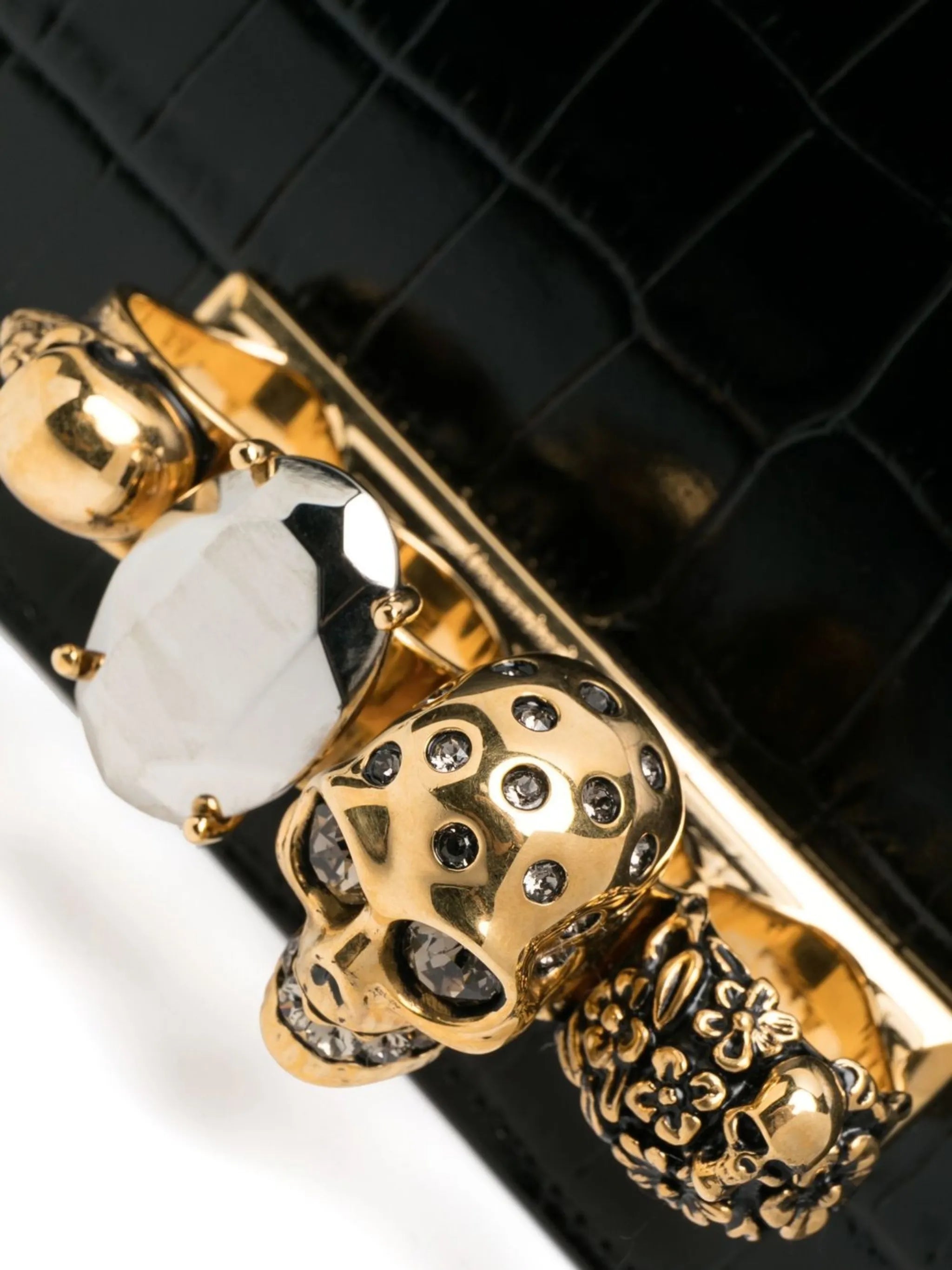 ring-hardware crocodile-effect shoulder bag