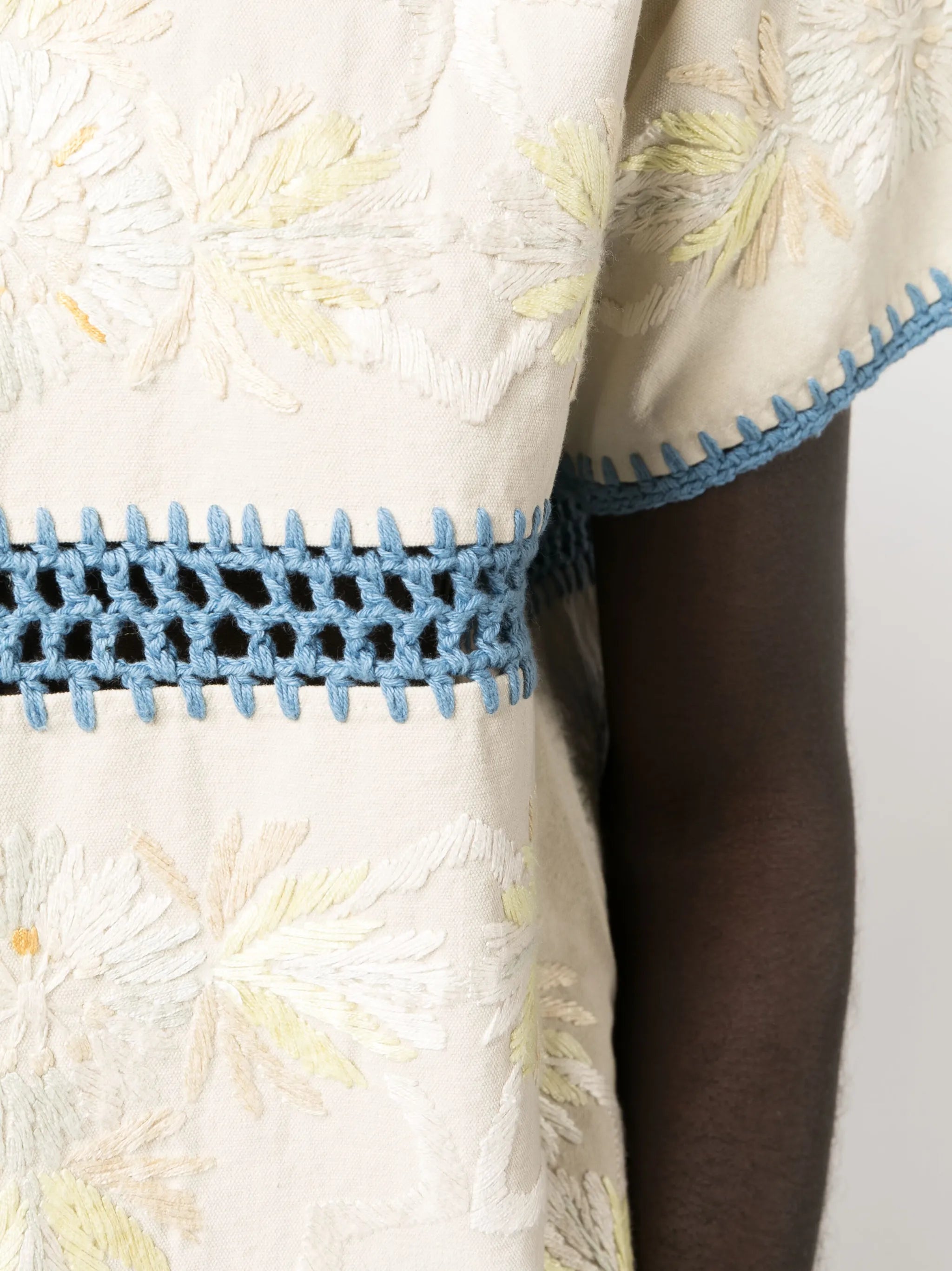 Ladderwork embroidered crochet-knit shirt