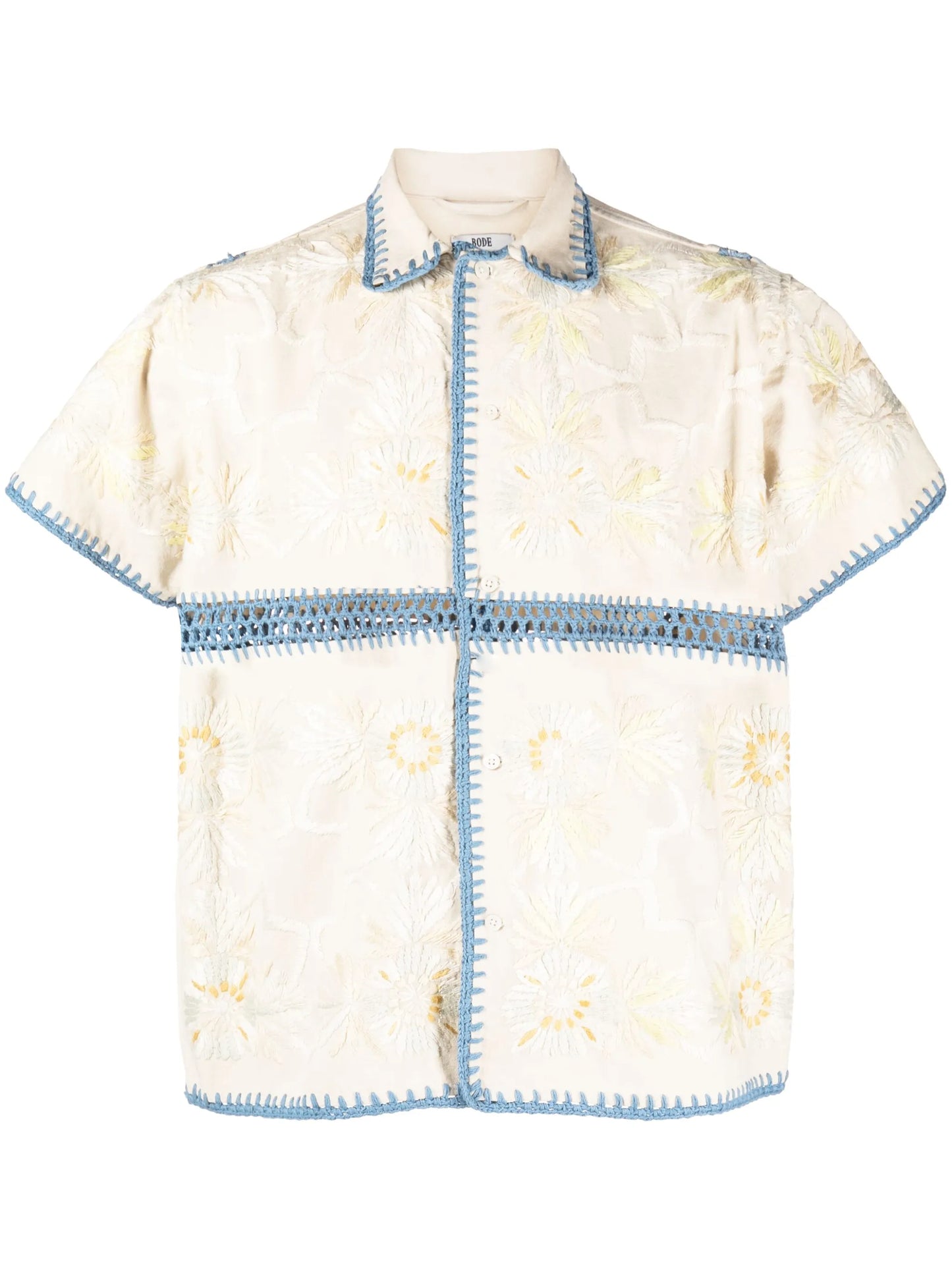 Ladderwork embroidered crochet-knit shirt