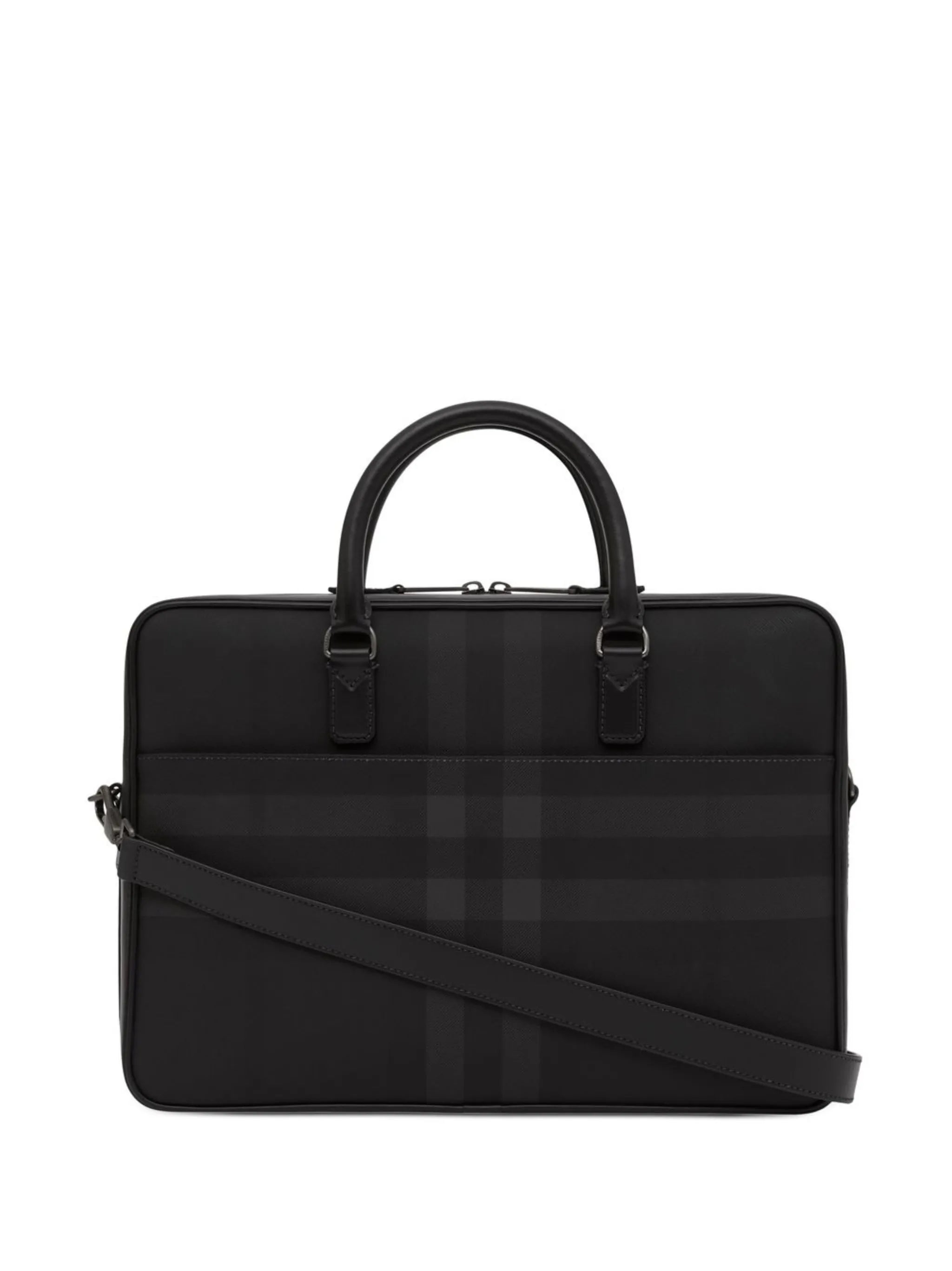 Check-print leather briefcase