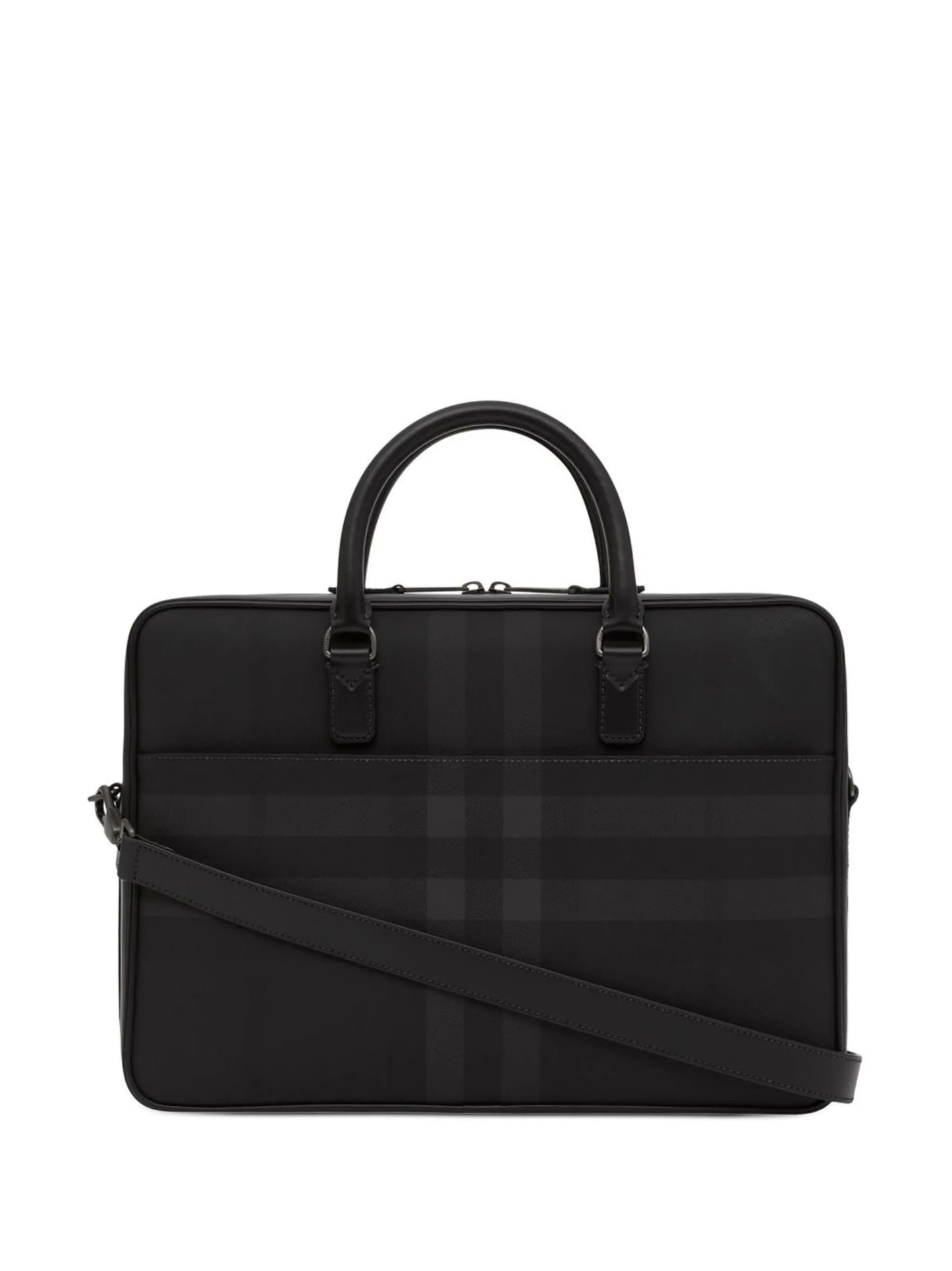 Check-print leather briefcase
