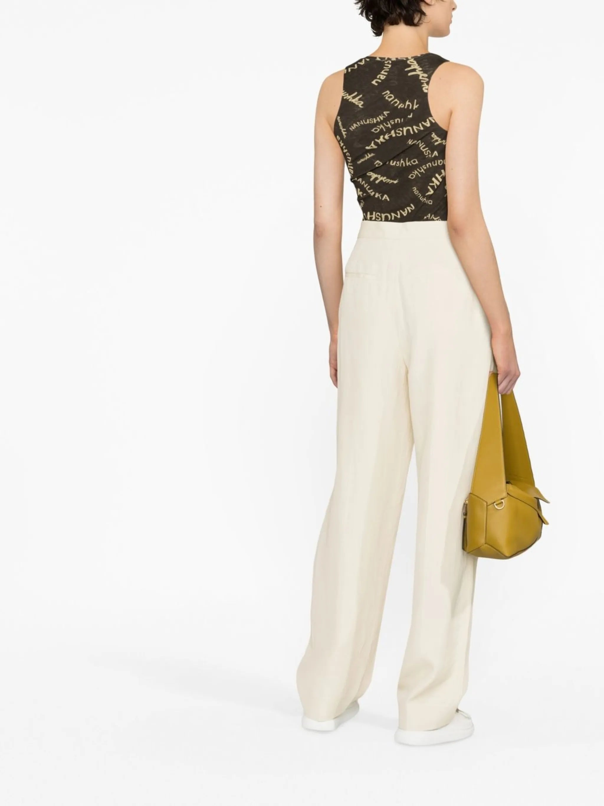 high-waisted pleated trousers