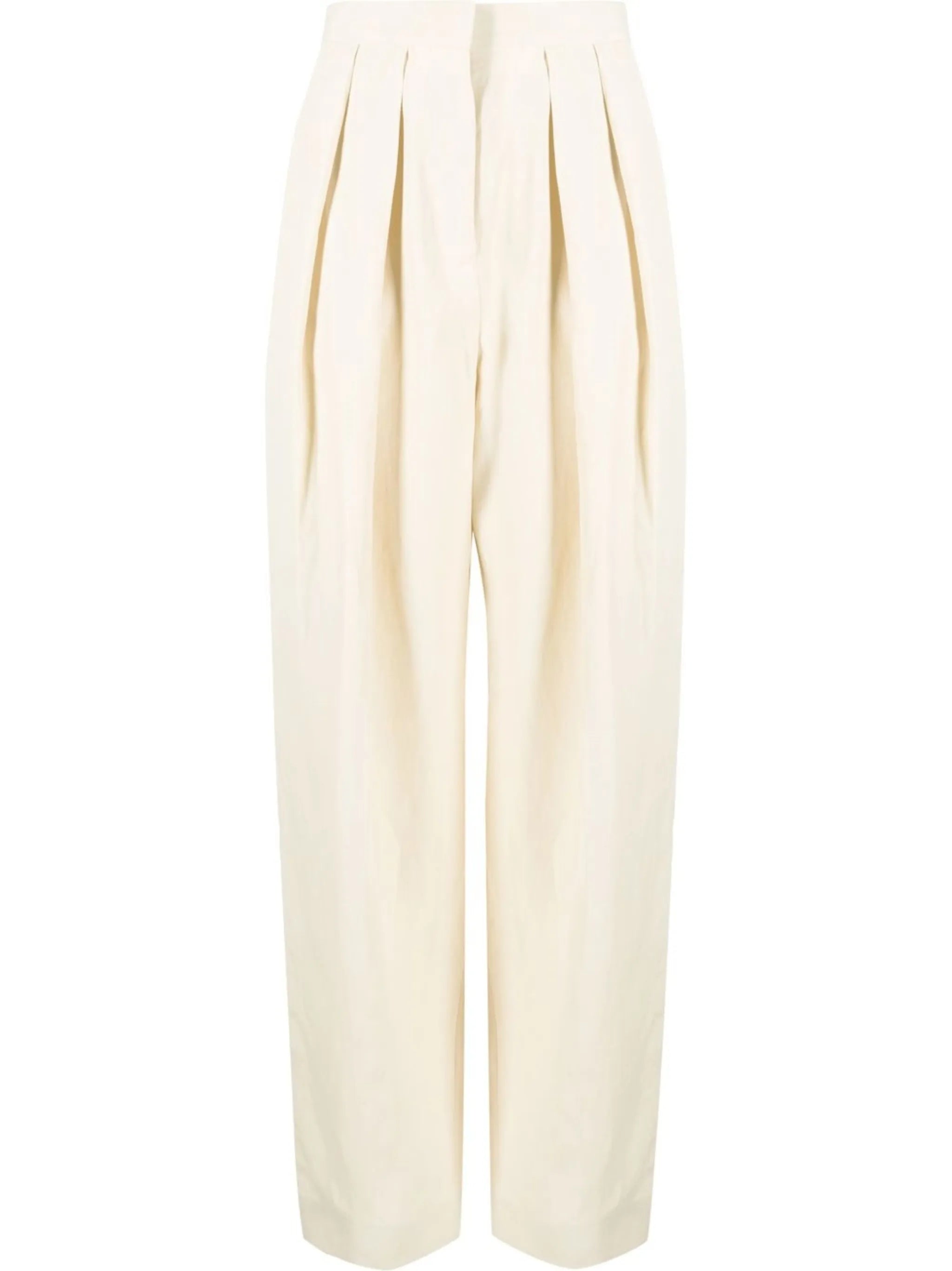 high-waisted pleated trousers