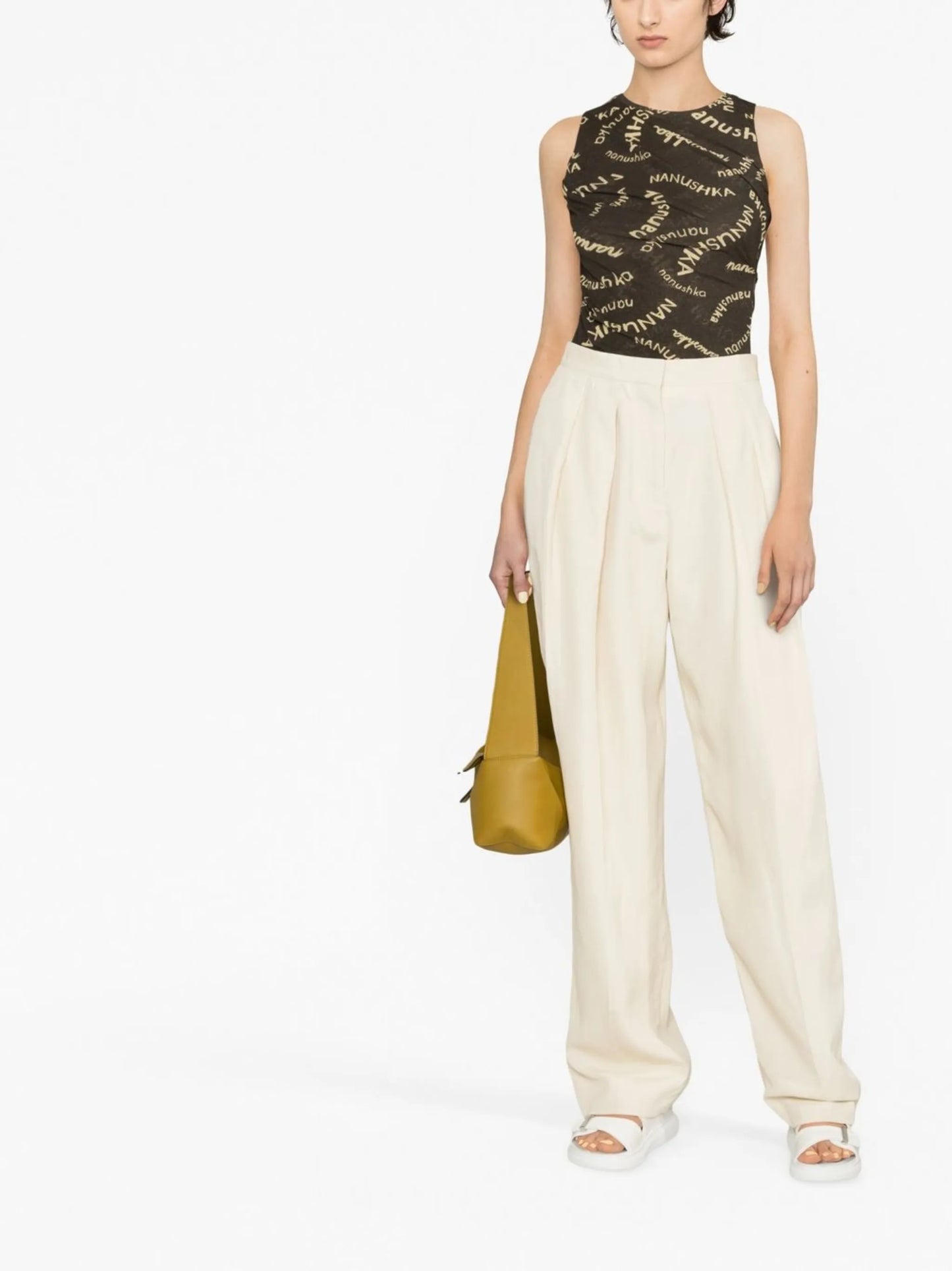 high-waisted pleated trousers
