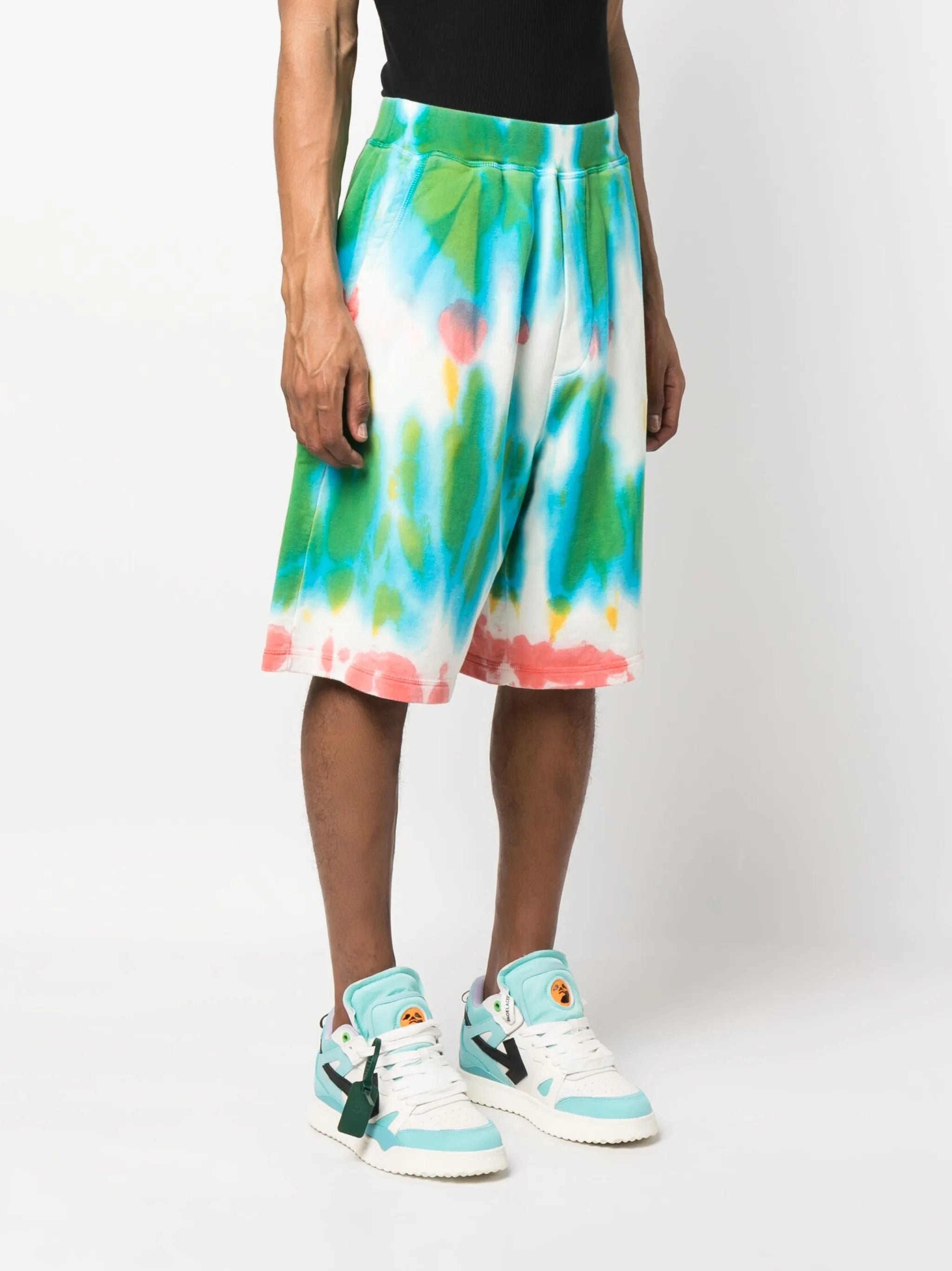 tie dye-print cotton track shorts