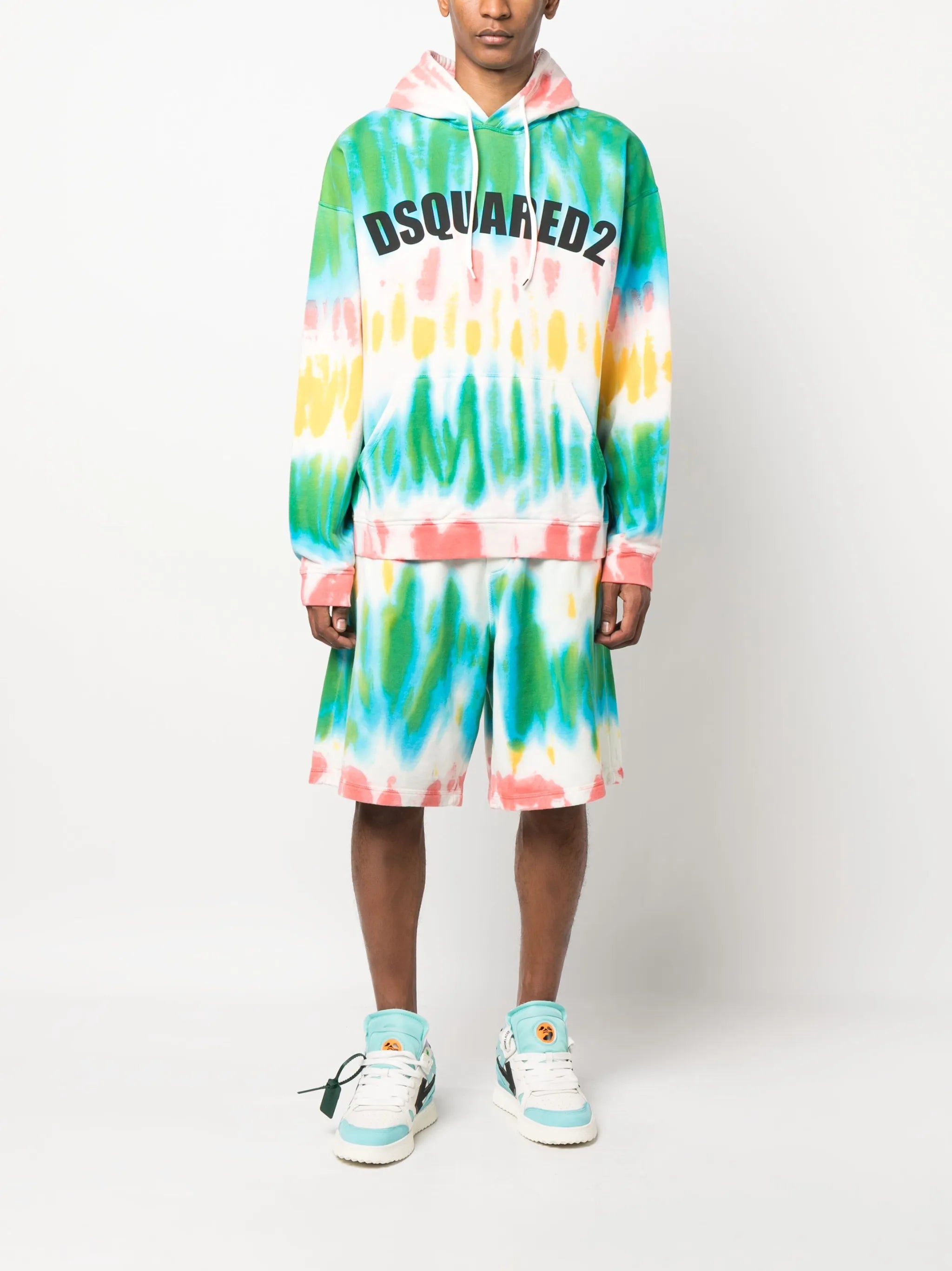 tie dye-print cotton track shorts