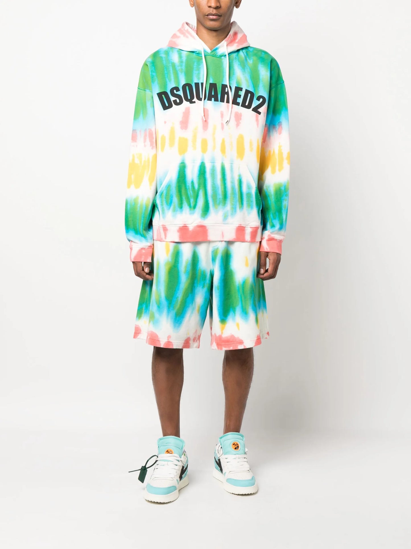 tie dye-print cotton track shorts