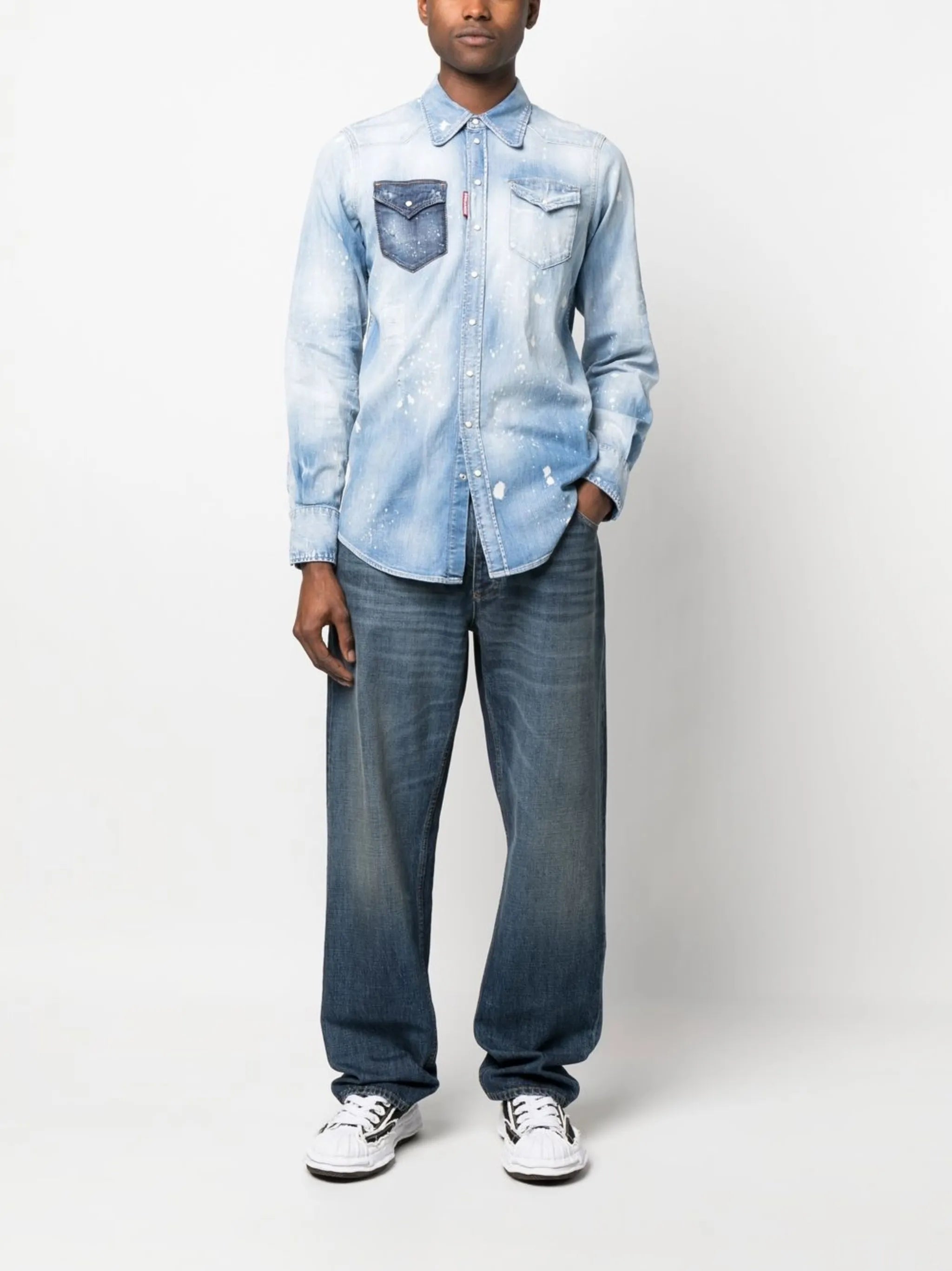 bleach-effect denim shirt