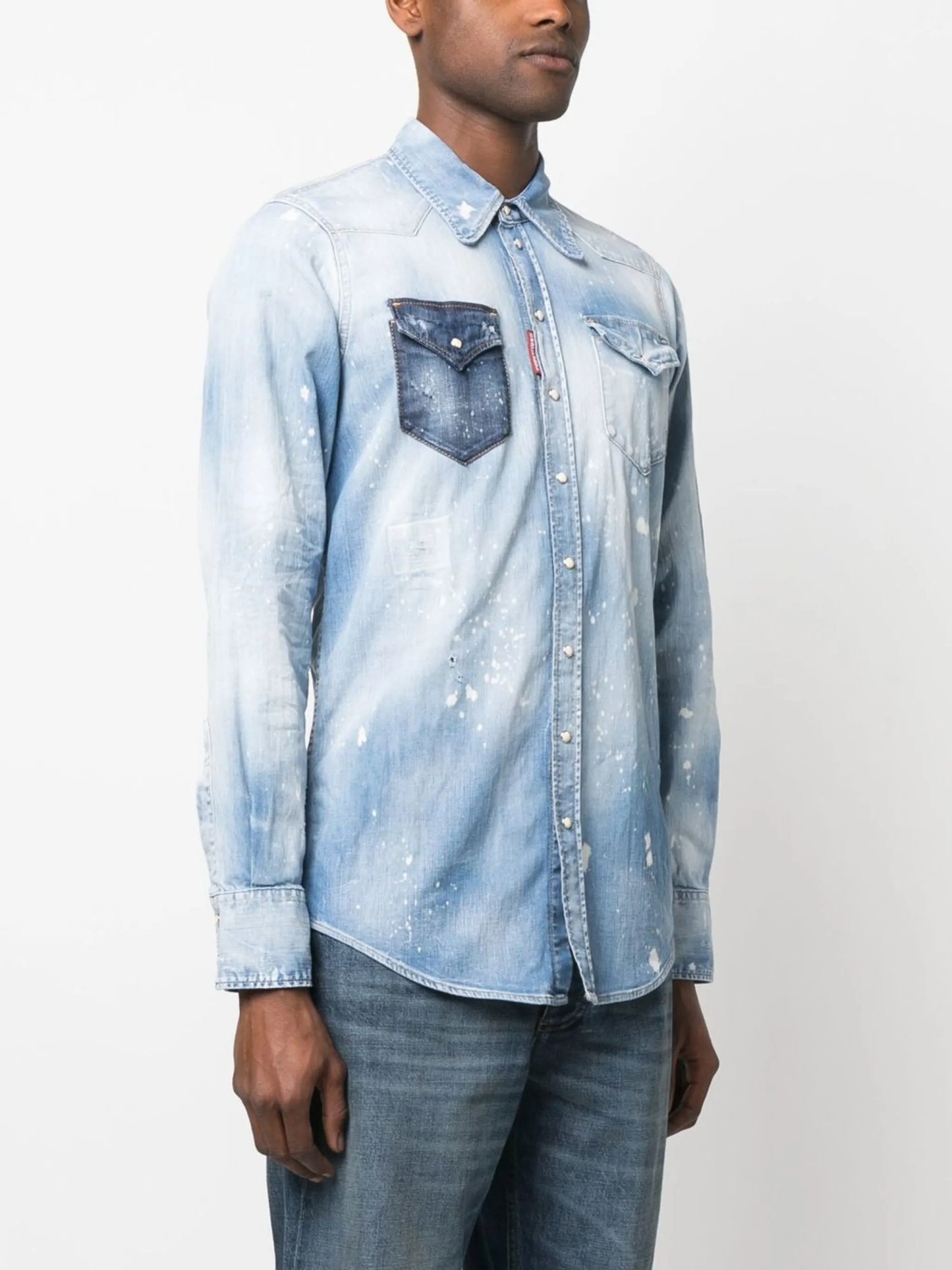 bleach-effect denim shirt