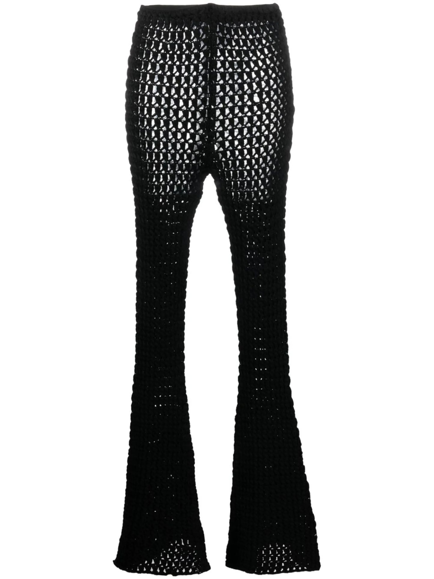 crochet-knit flared trousers
