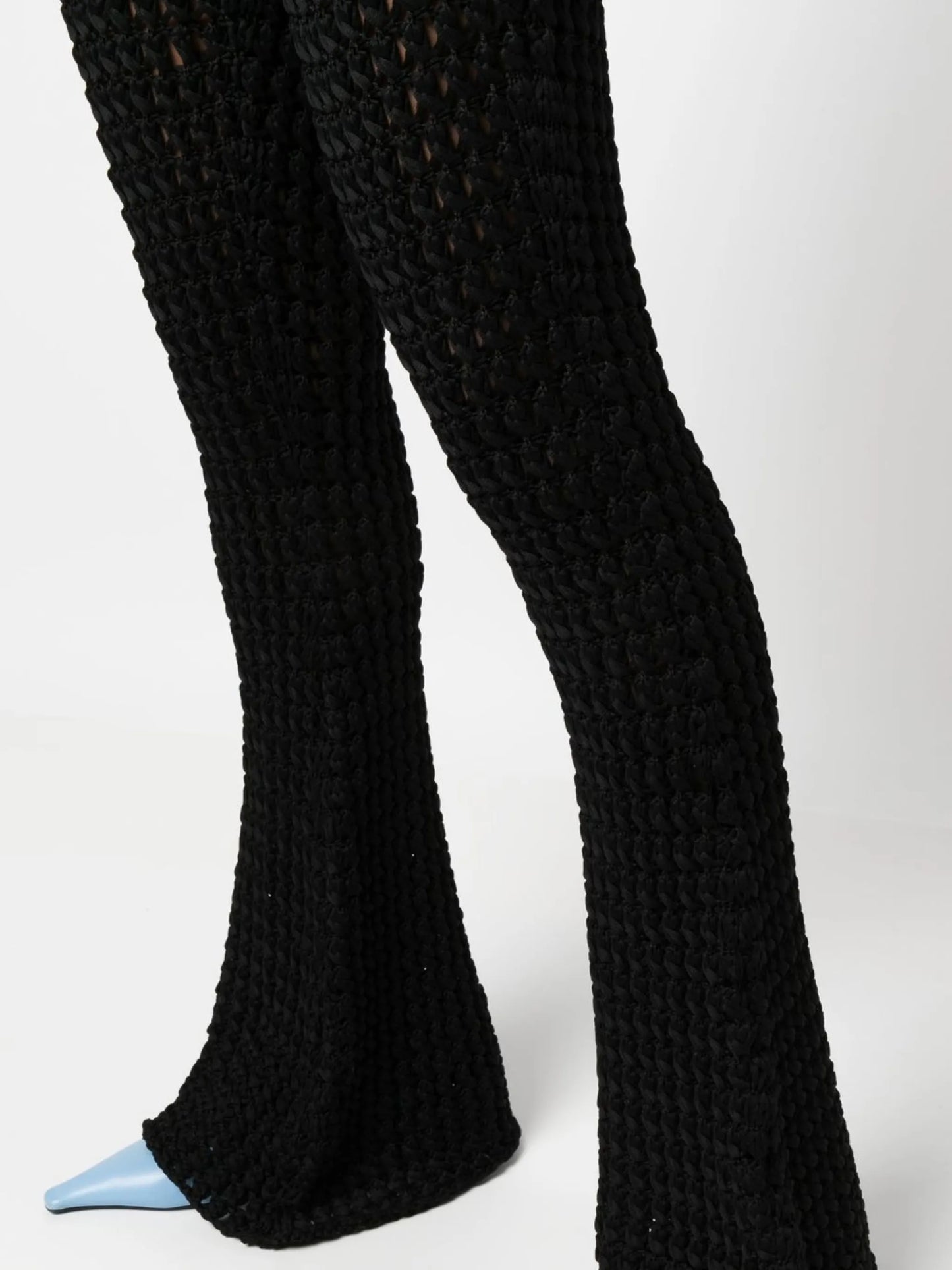 crochet-knit flared trousers